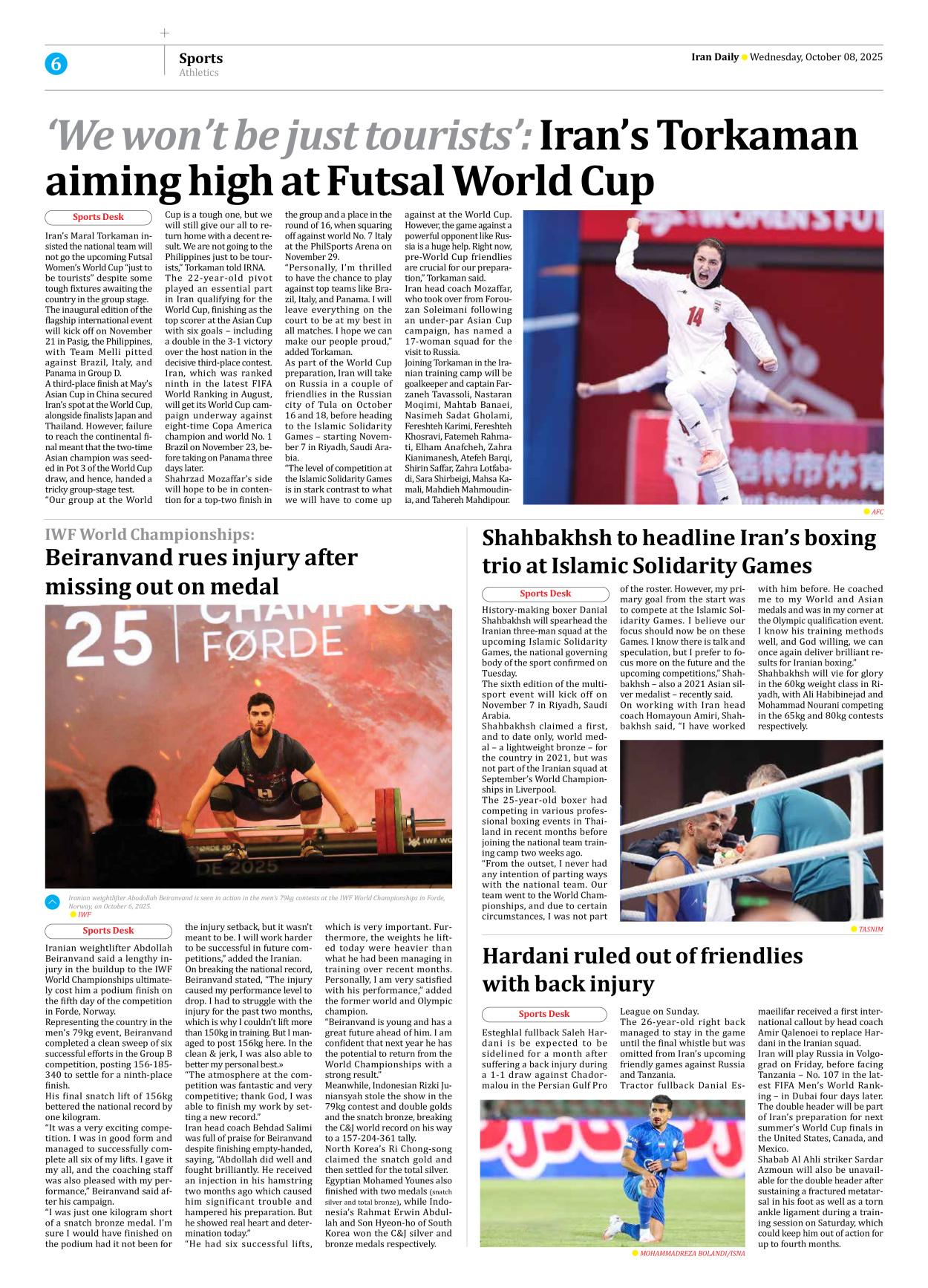 Iran Daily - Number Seven Thousand Nine Hundred and Forty Six - 08 October 2025 - Page 6