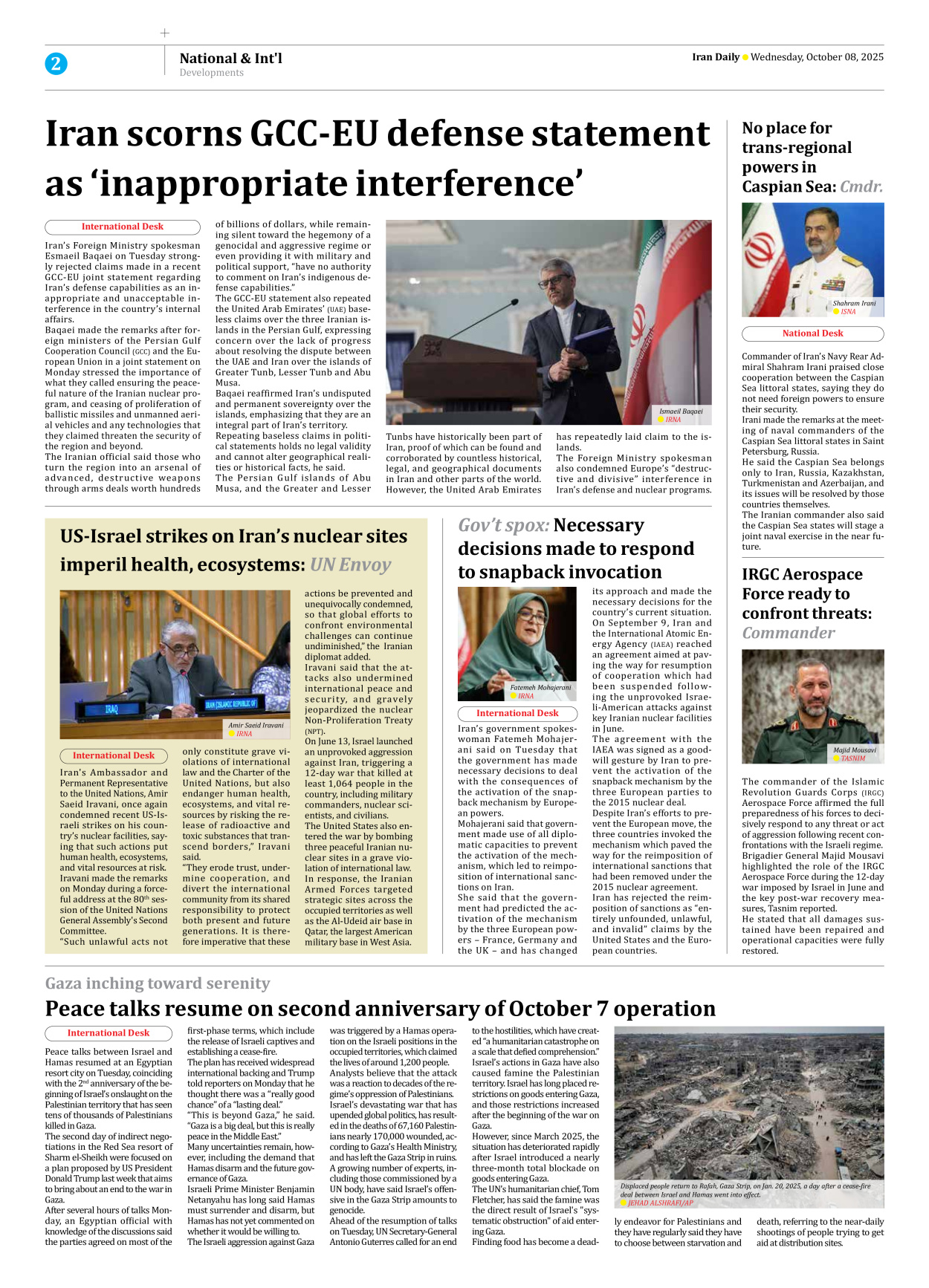 Iran Daily - Number Seven Thousand Nine Hundred and Forty Six - 08 October 2025 - Page 2