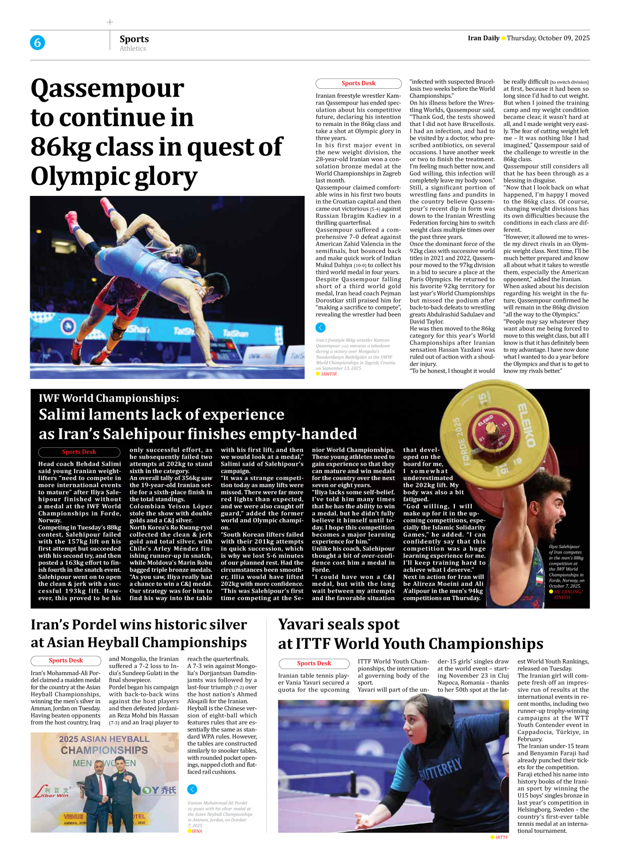 Iran Daily - Number Seven Thousand Nine Hundred and Forty Seven - 09 October 2025 - Page 6
