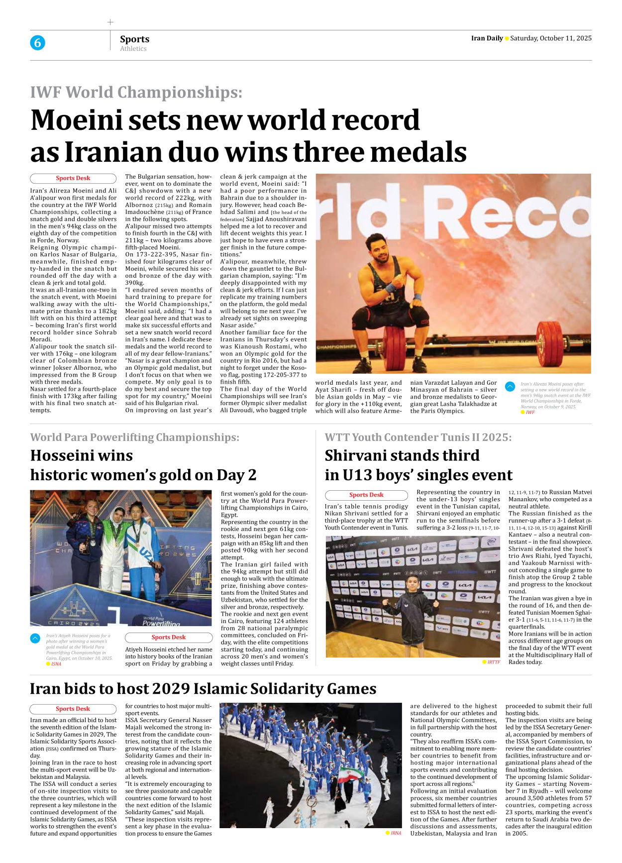 Iran Daily - Number Seven Thousand Nine Hundred and Forty Eight - 11 October 2025 - Page 6