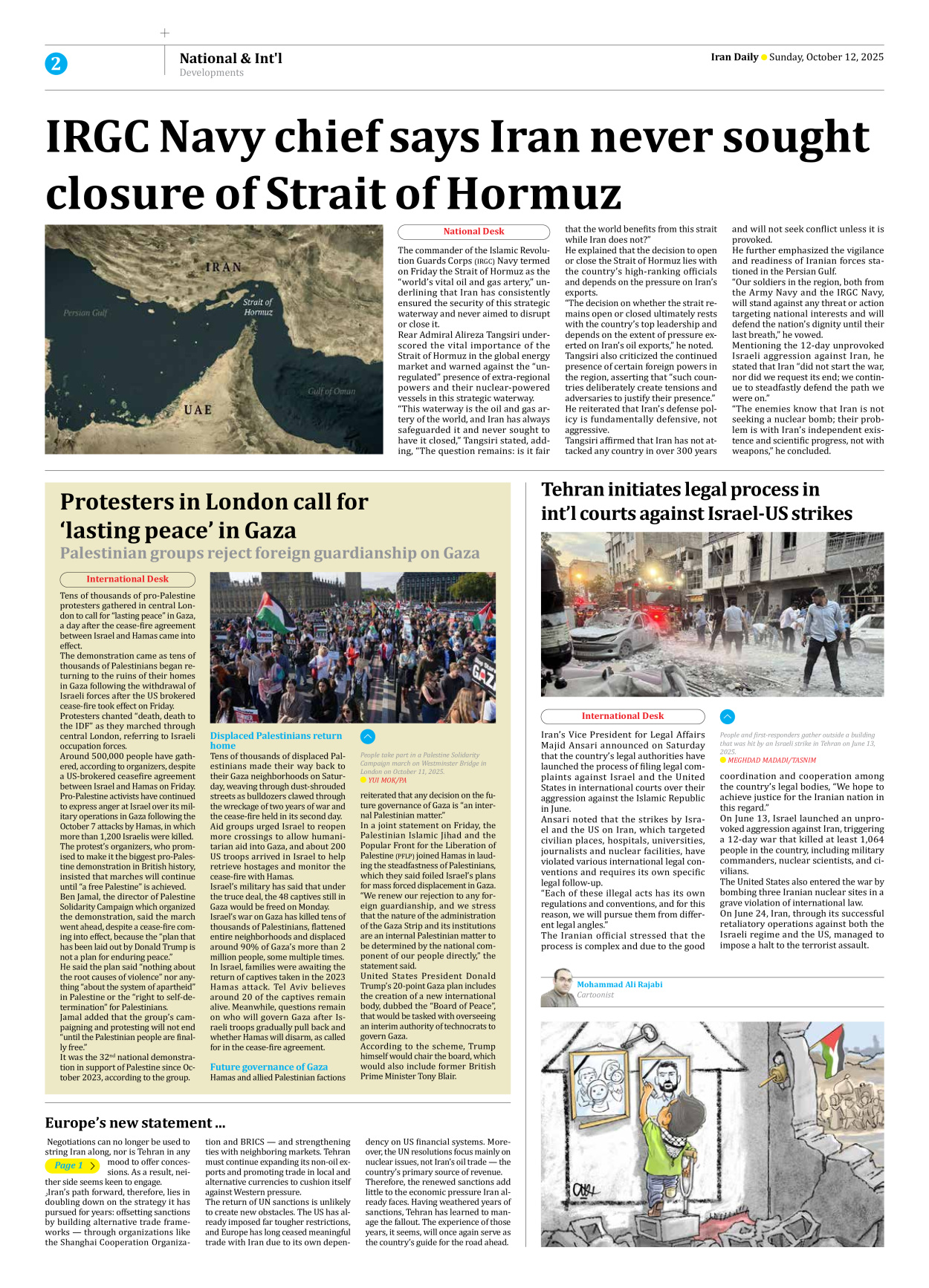 Iran Daily - Number Seven Thousand Nine Hundred and Forty Nine - 12 October 2025 - Page 2
