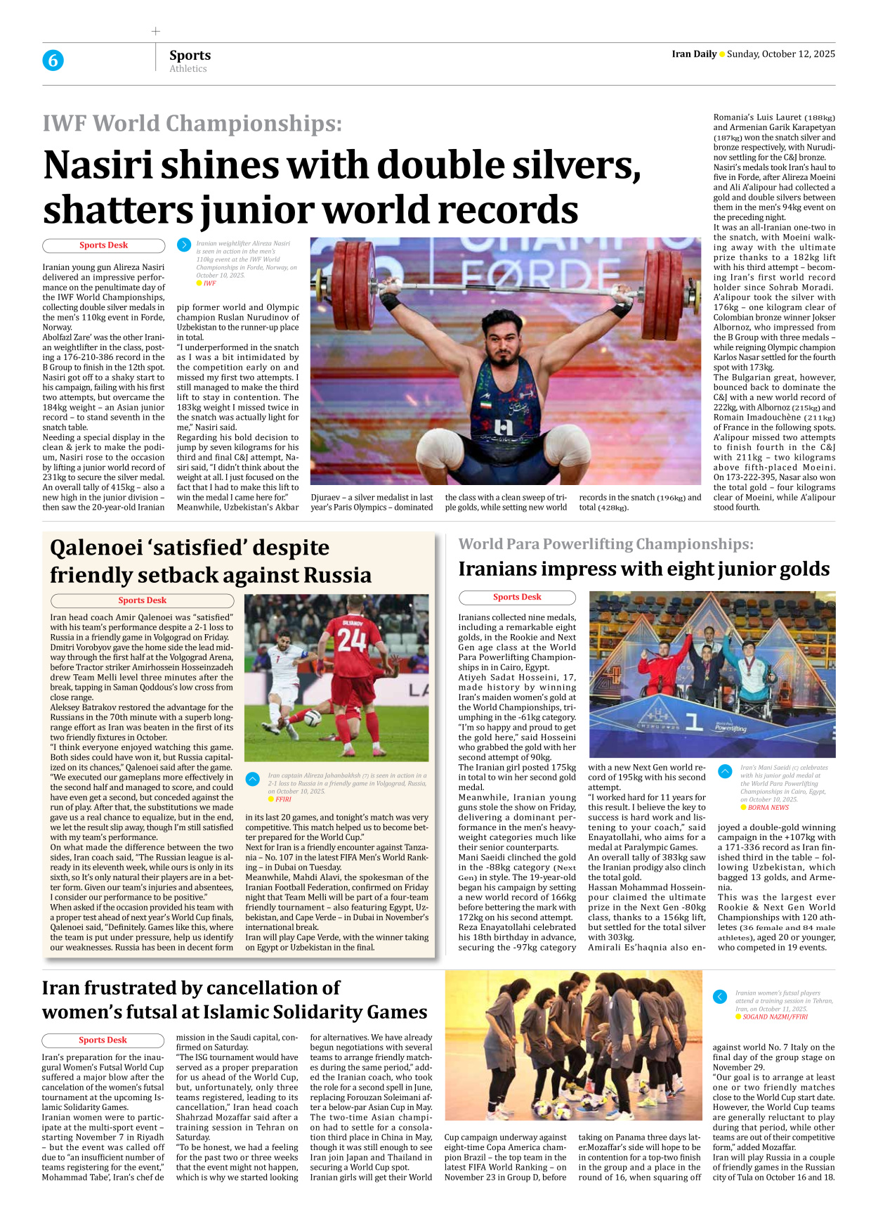 Iran Daily - Number Seven Thousand Nine Hundred and Forty Nine - 12 October 2025 - Page 6