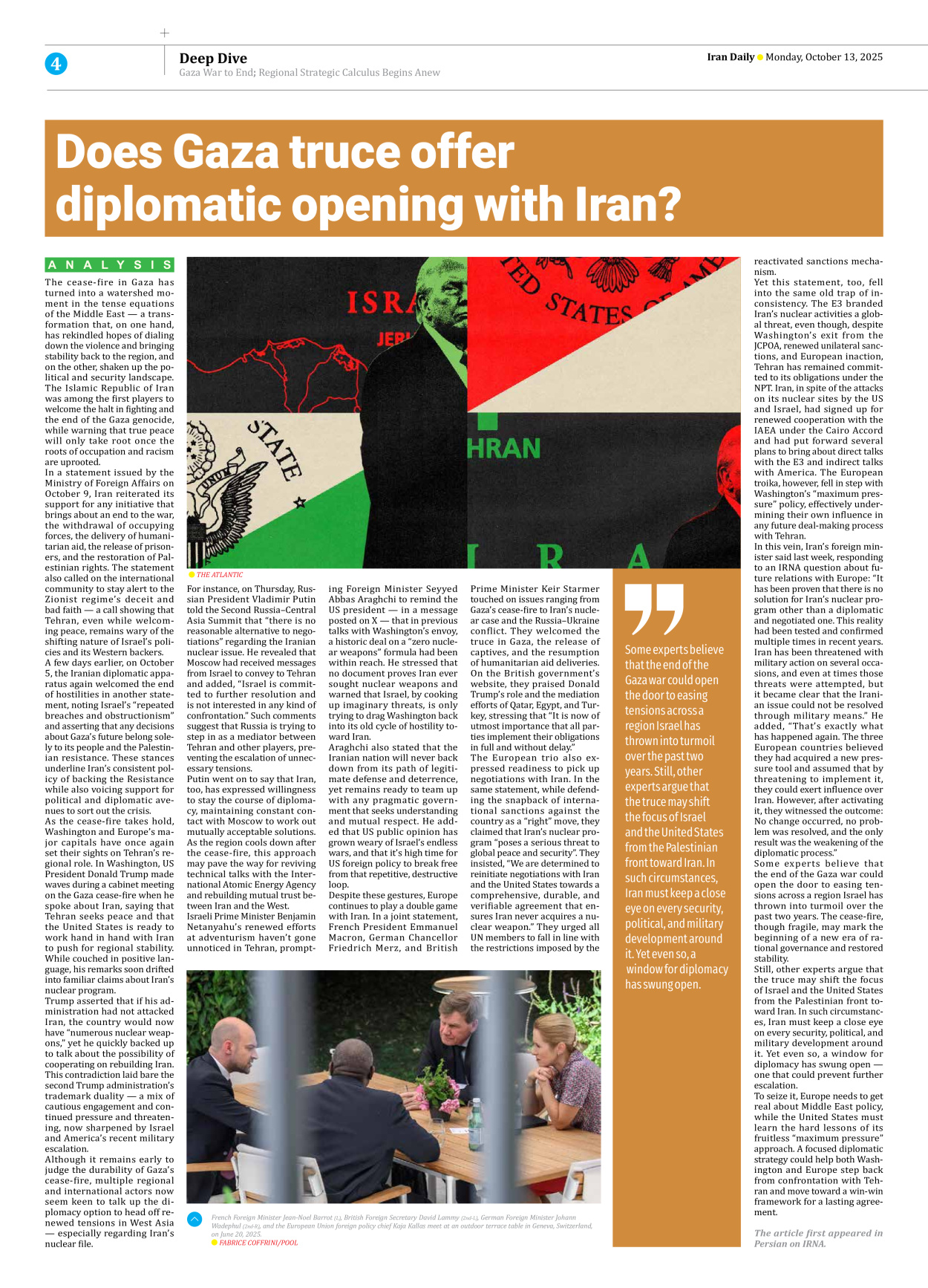 Iran Daily - Number Seven Thousand Nine Hundred and Fifty - 13 October 2025 - Page 4