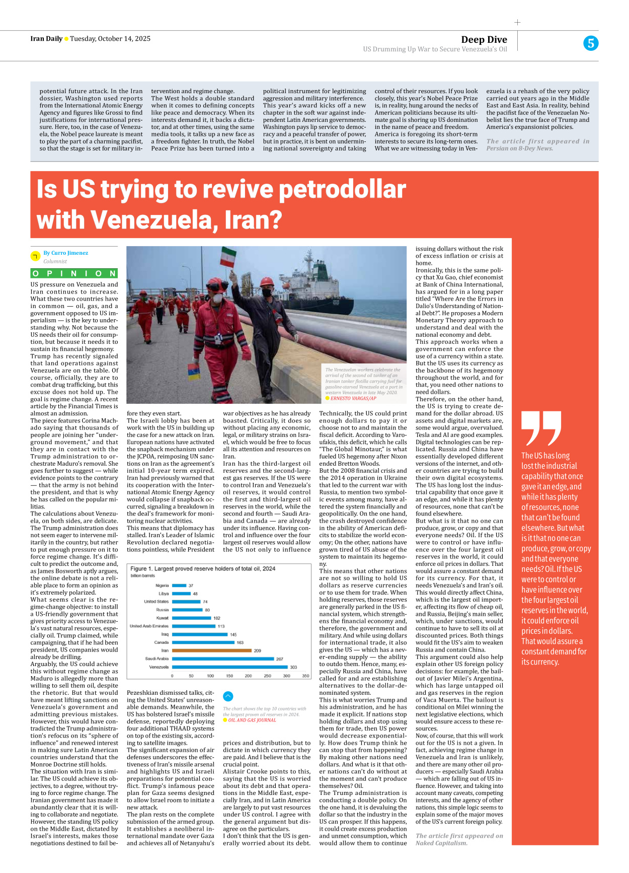 Iran Daily - Number Seven Thousand Nine Hundred and Fifty One - 14 October 2025 - Page 5