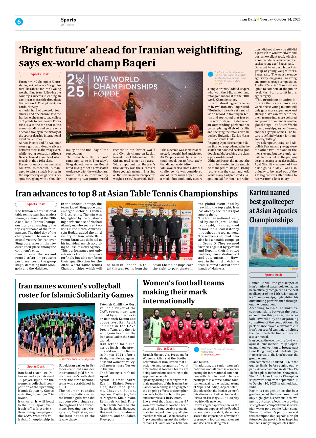 Iran Daily - Number Seven Thousand Nine Hundred and Fifty One - 14 October 2025 - Page 6