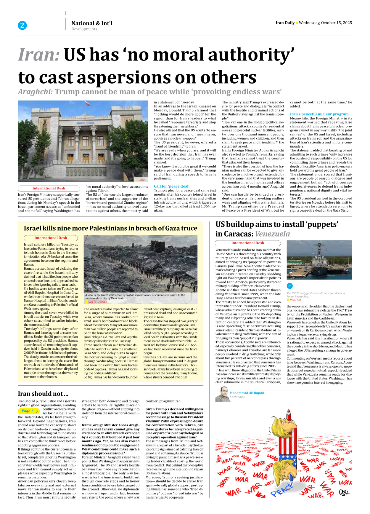 Iran Daily - Number Seven Thousand Nine Hundred and Fifty Two - 15 October 2025 - Page 2