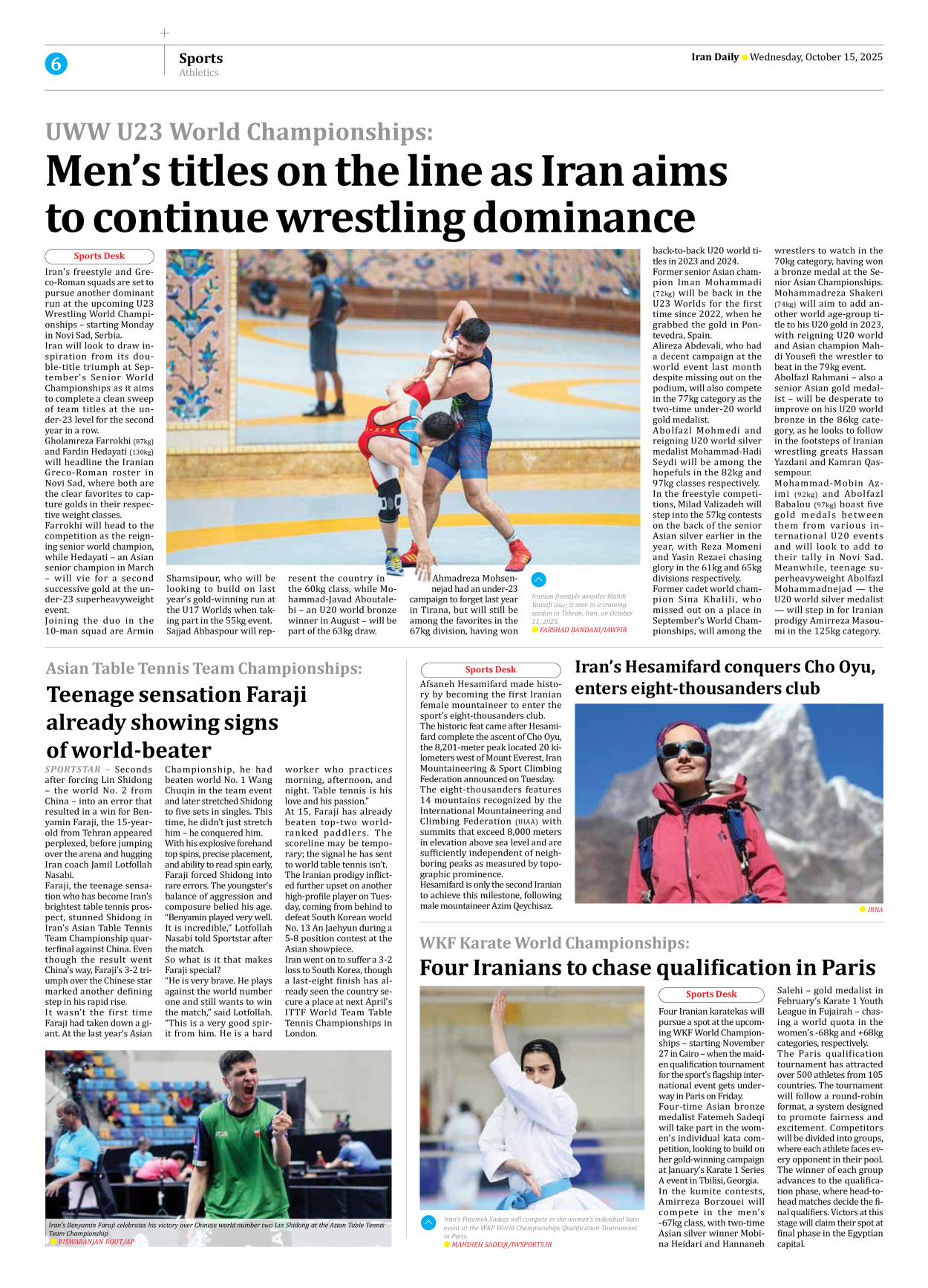 Iran Daily - Number Seven Thousand Nine Hundred and Fifty Two - 15 October 2025 - Page 6