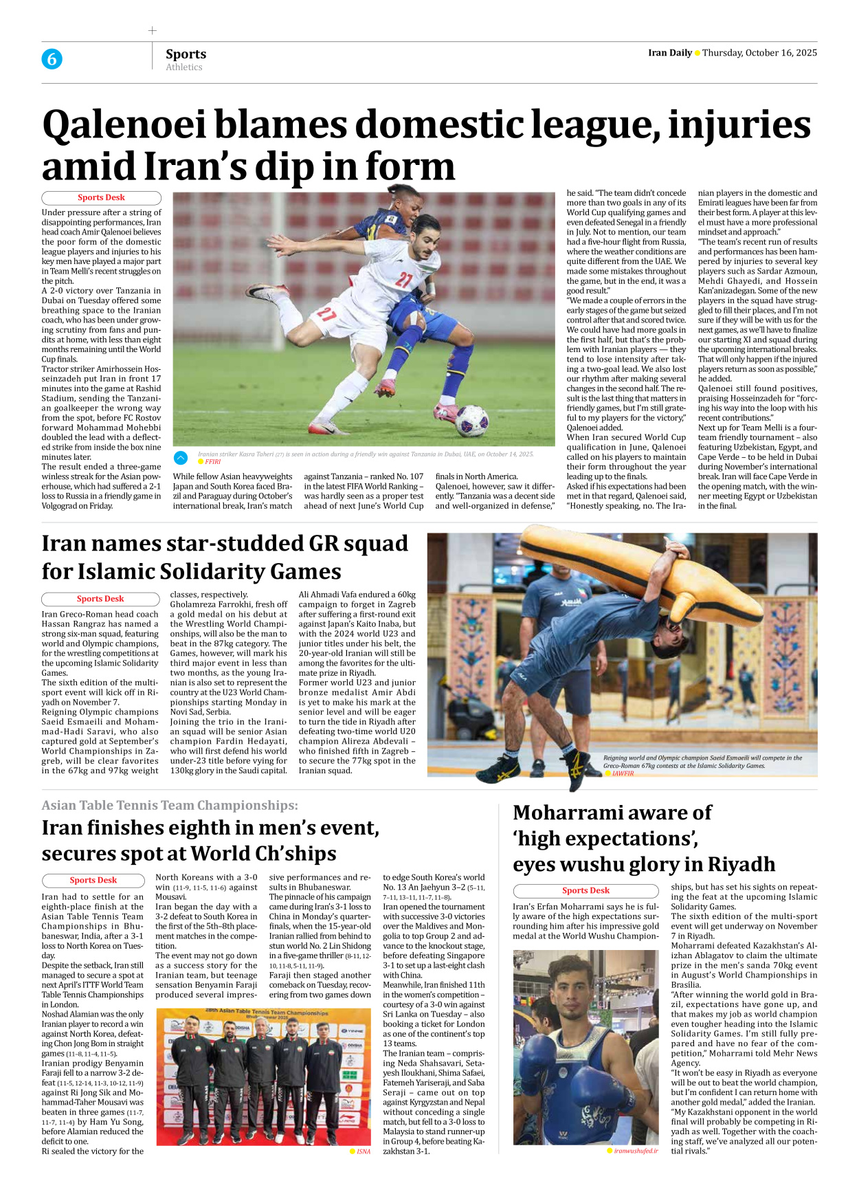 Iran Daily - Number Seven Thousand Nine Hundred and Fifty Three - 16 October 2025 - Page 6