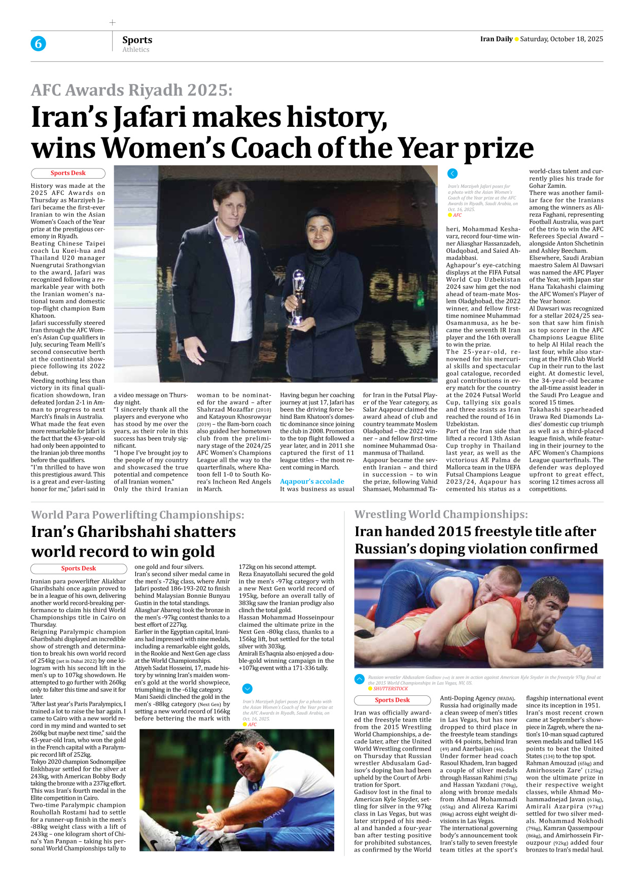 Iran Daily - Number Seven Thousand Nine Hundred and Fifty Four - 18 October 2025 - Page 6