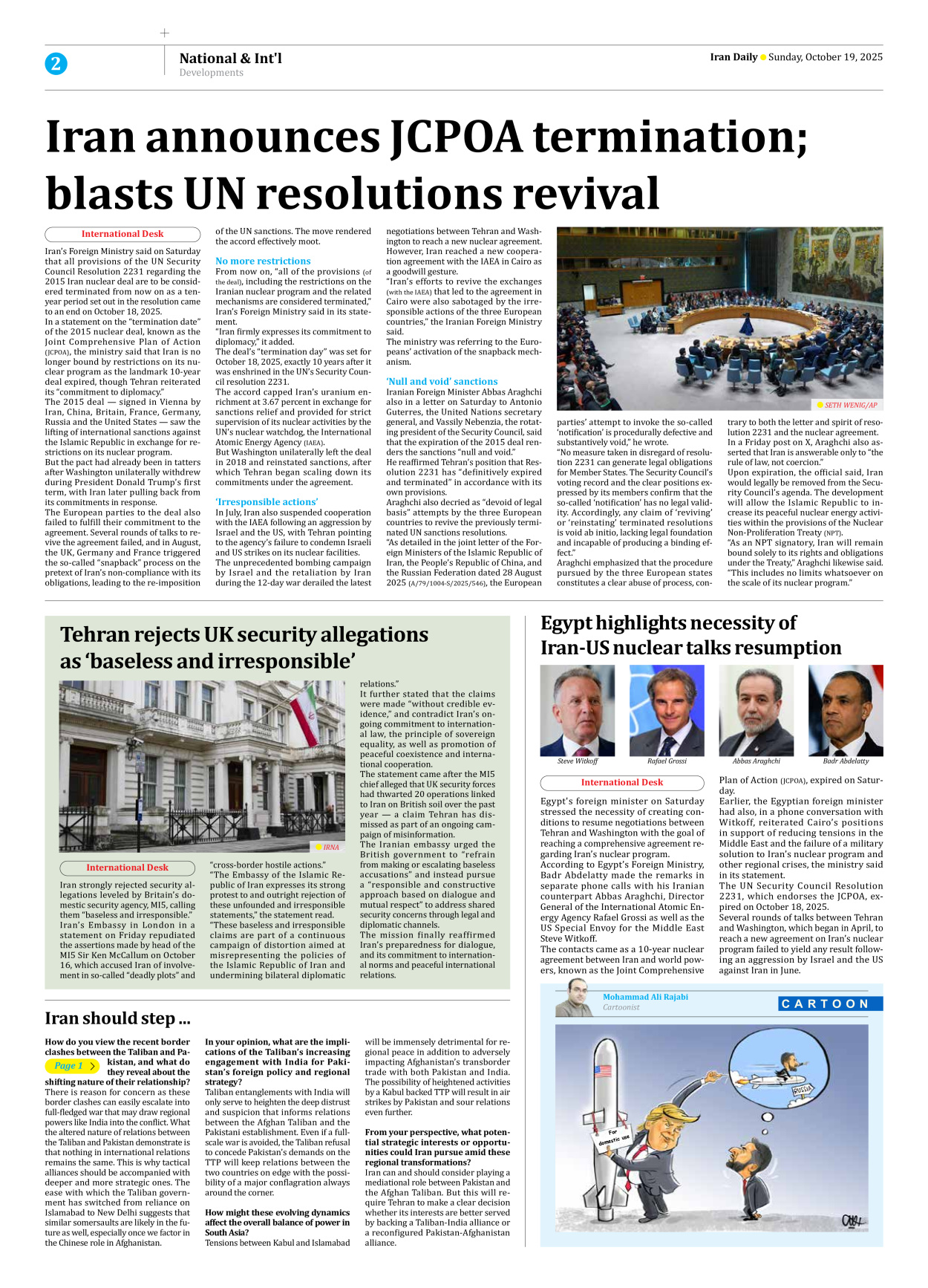 Iran Daily - Number Seven Thousand Nine Hundred and Fifty Five - 19 October 2025 - Page 2