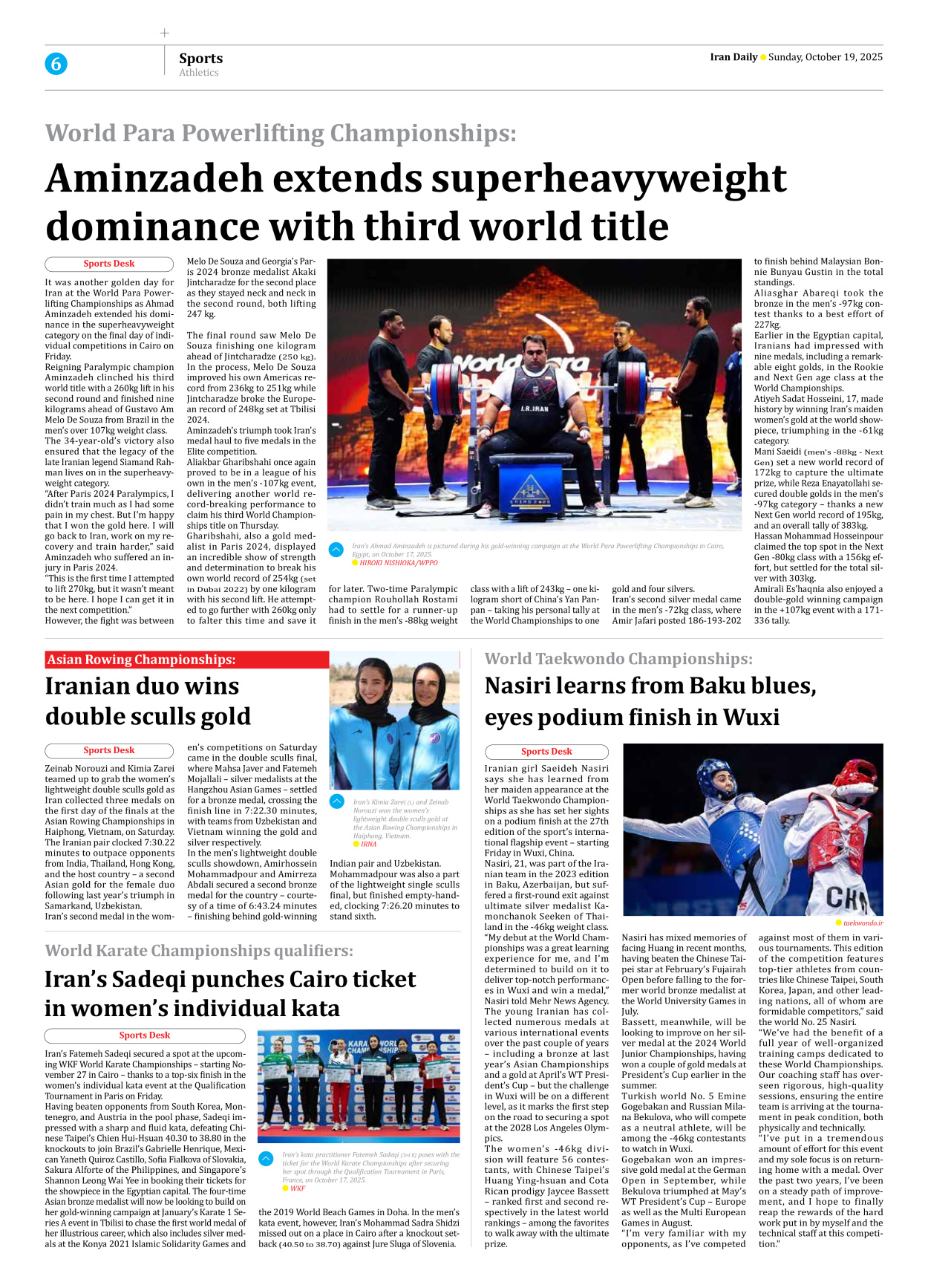 Iran Daily - Number Seven Thousand Nine Hundred and Fifty Five - 19 October 2025 - Page 6