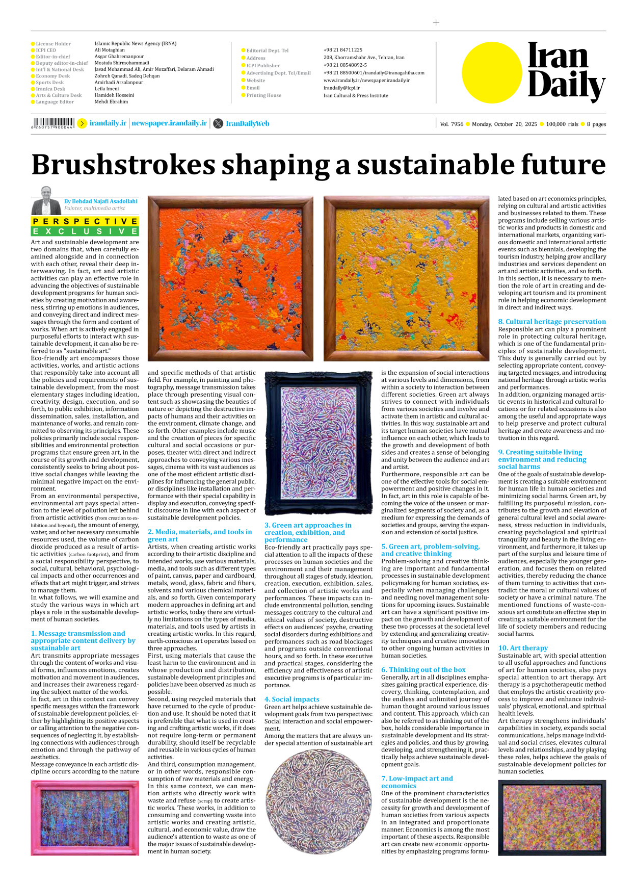 Iran Daily - Number Seven Thousand Nine Hundred and Fifty Six - 20 October 2025 - Page 8