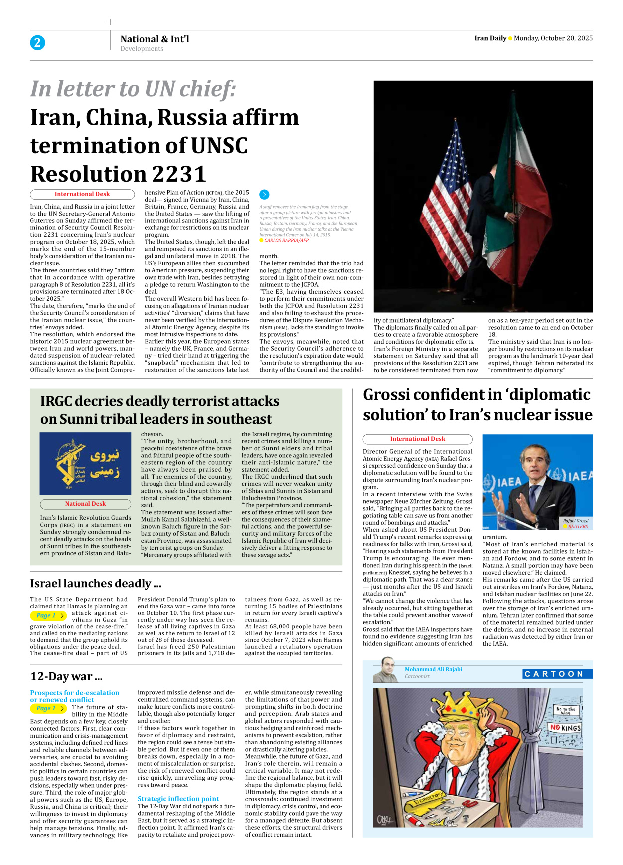 Iran Daily - Number Seven Thousand Nine Hundred and Fifty Six - 20 October 2025 - Page 2
