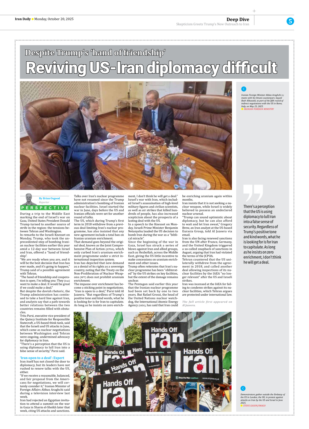 Iran Daily - Number Seven Thousand Nine Hundred and Fifty Six - 20 October 2025 - Page 5