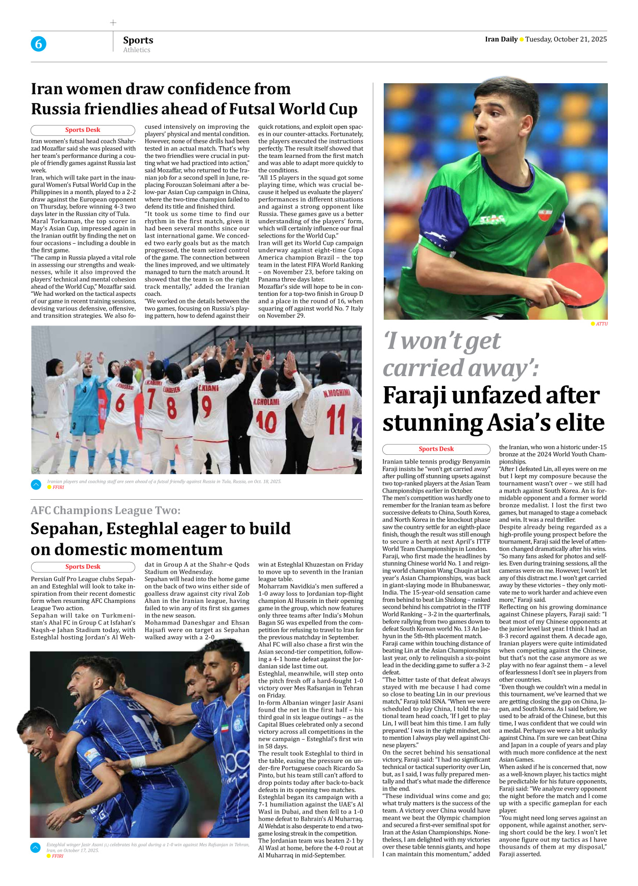 Iran Daily - Number Seven Thousand Nine Hundred and Fifty Seven - 21 October 2025 - Page 6