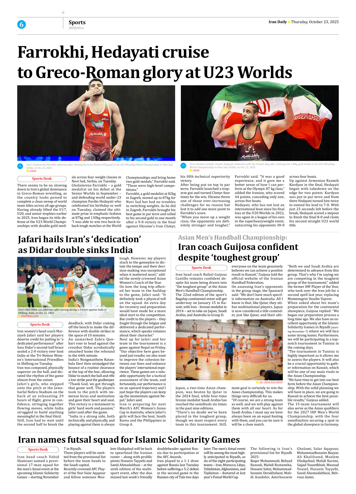 Iran Daily - Number Seven Thousand Nine Hundred and Fifty Nine - 23 October 2025 - Page 6