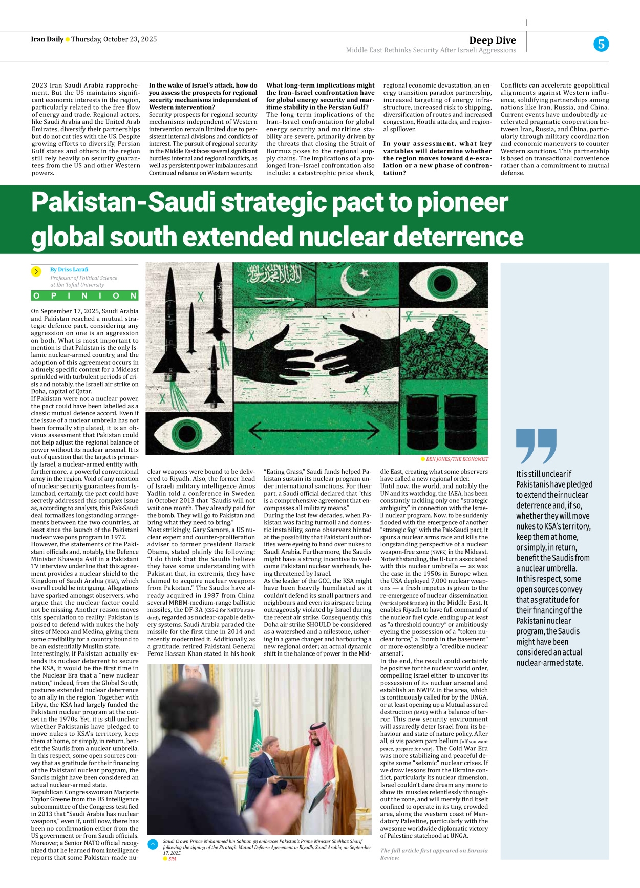 Iran Daily - Number Seven Thousand Nine Hundred and Fifty Nine - 23 October 2025 - Page 5