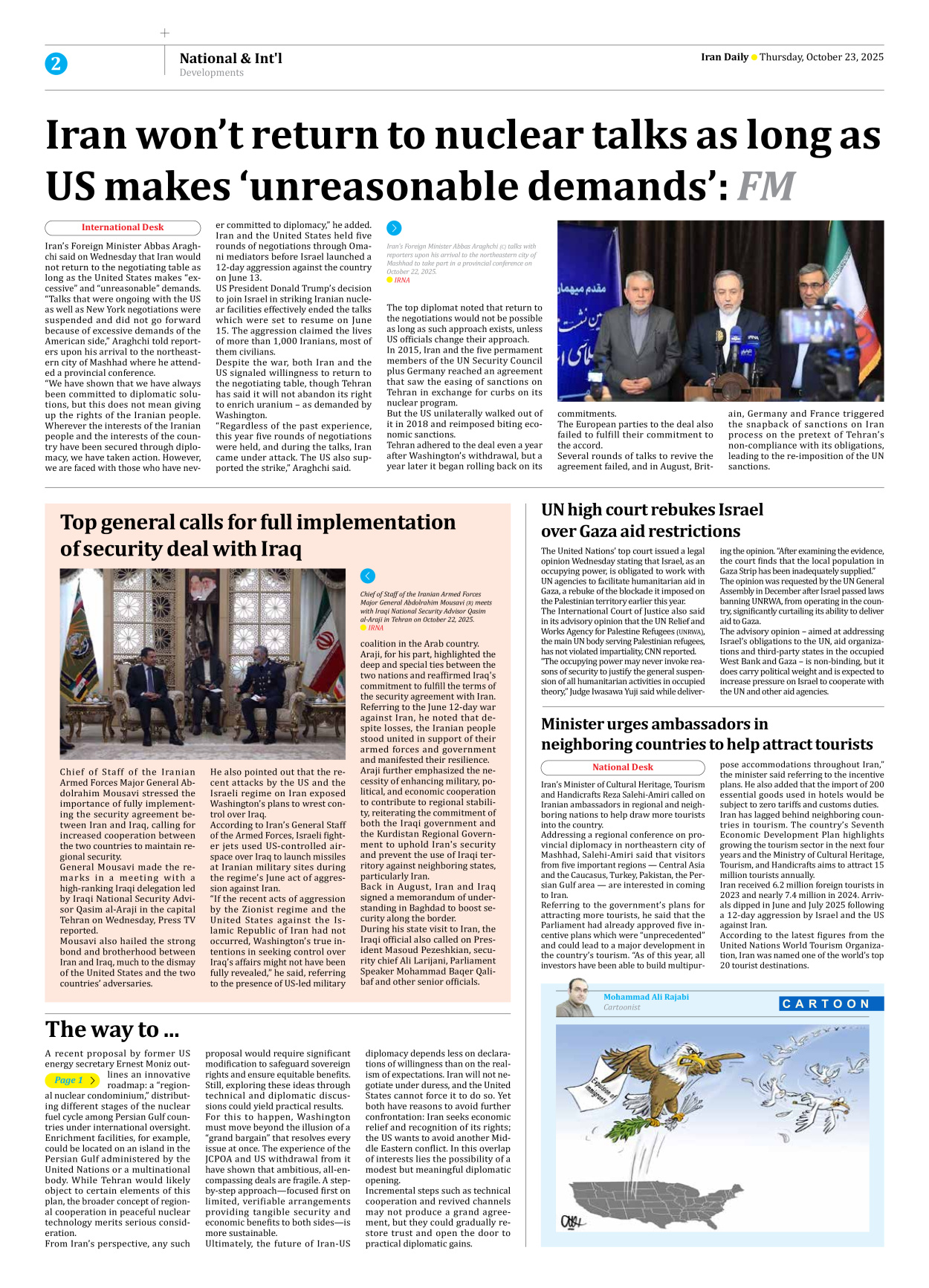 Iran Daily - Number Seven Thousand Nine Hundred and Fifty Nine - 23 October 2025 - Page 2