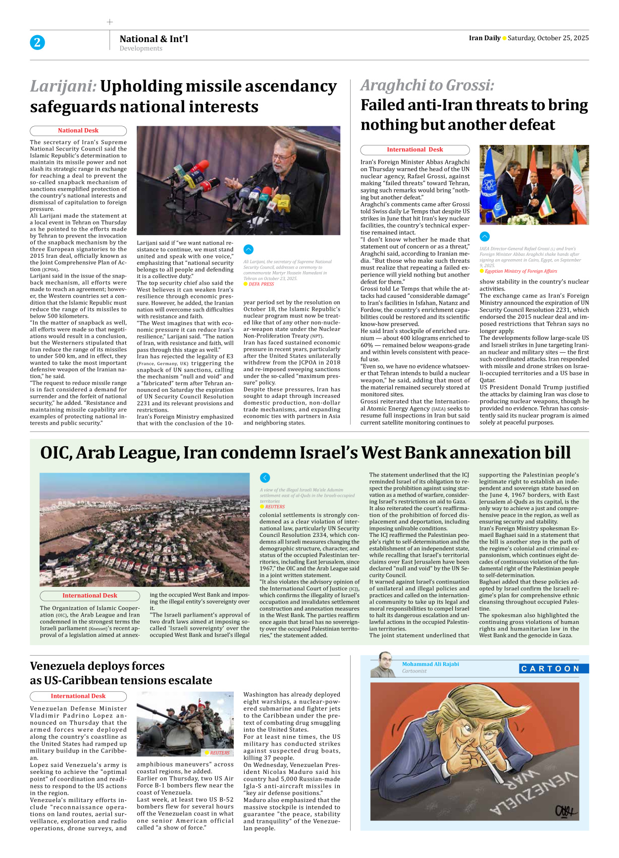 Iran Daily - Number Seven Thousand Nine Hundred and Sixty - 25 October 2025 - Page 2