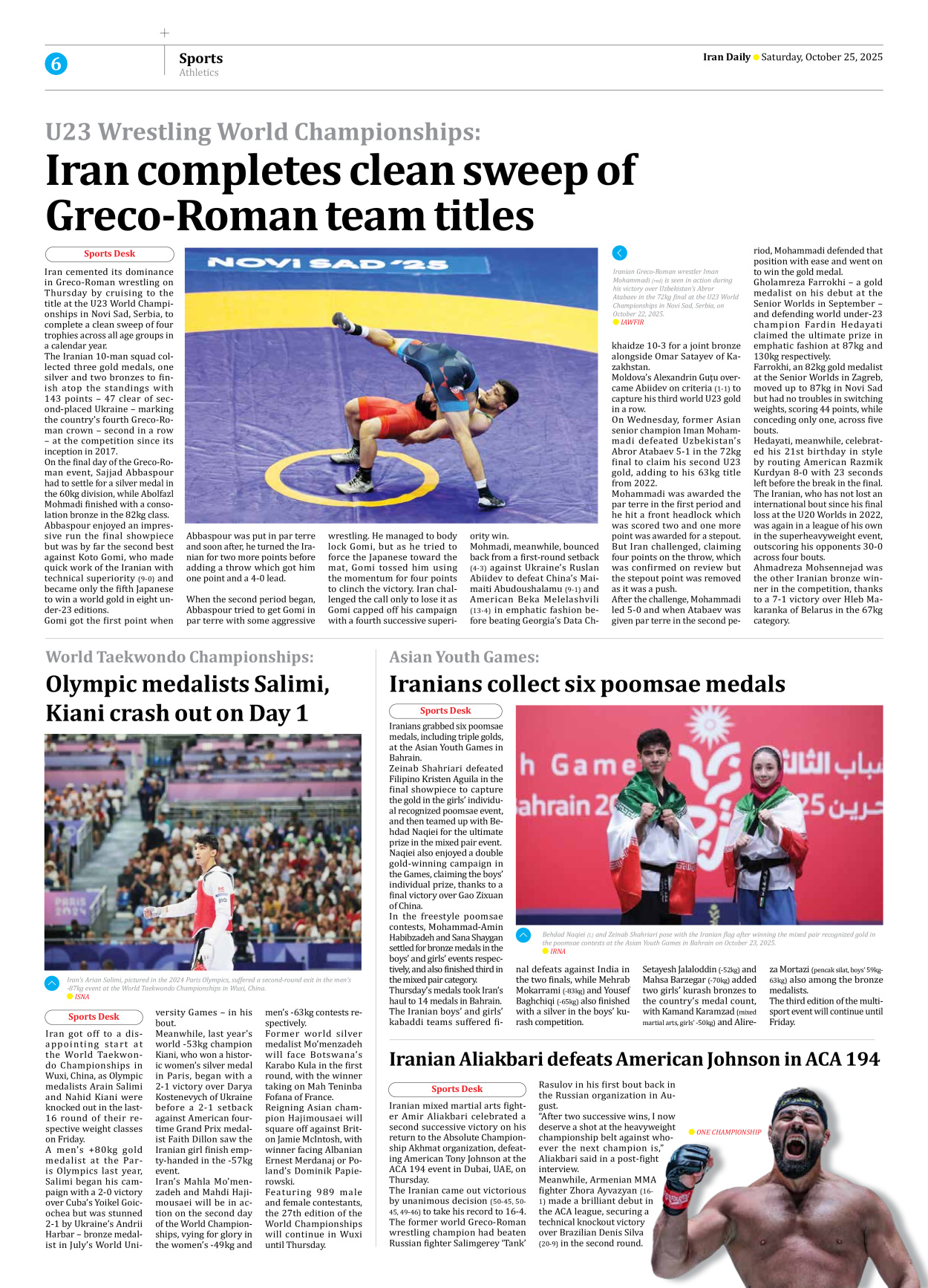 Iran Daily - Number Seven Thousand Nine Hundred and Sixty - 25 October 2025 - Page 6