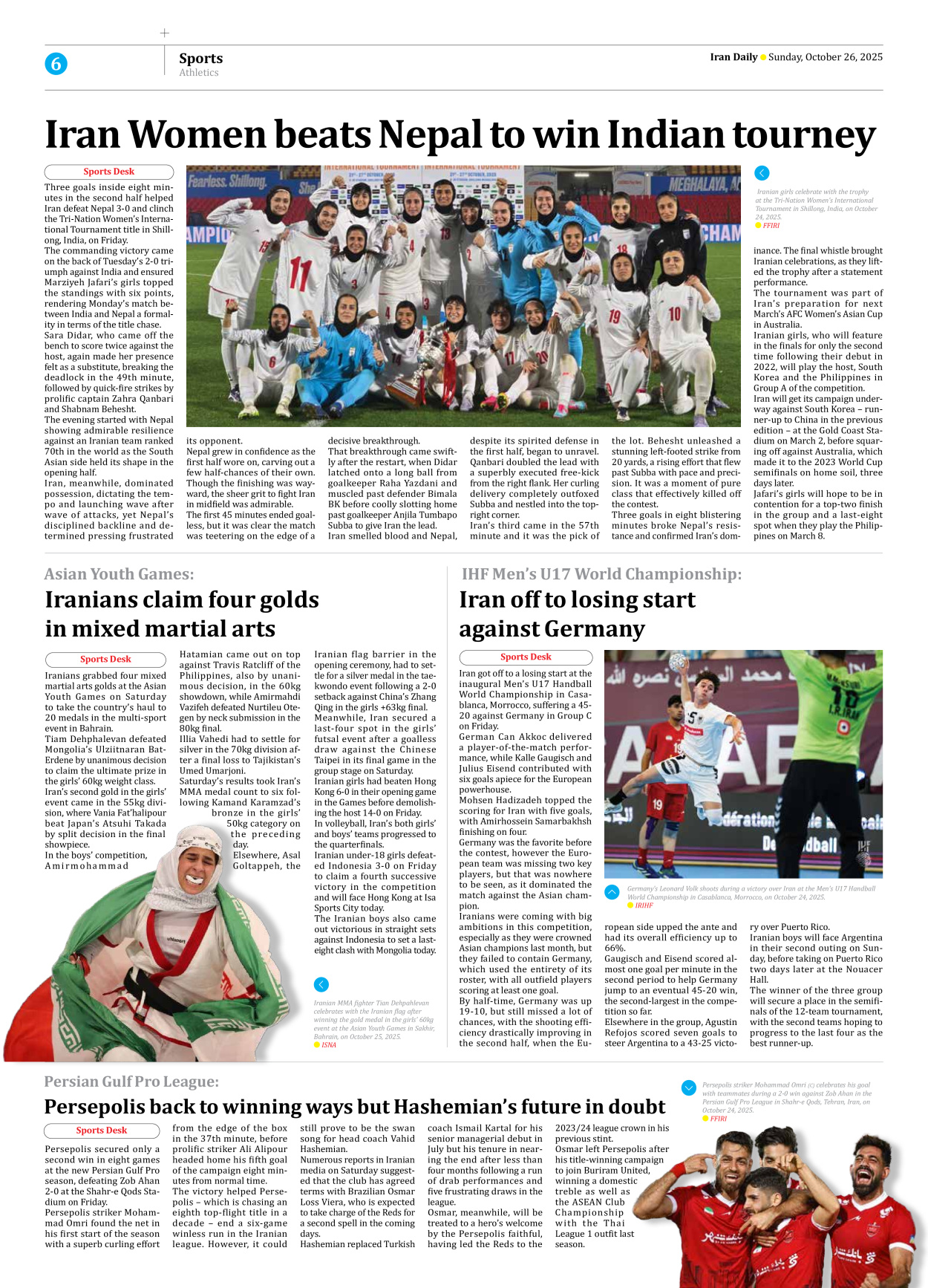Iran Daily - Number Seven Thousand Nine Hundred and Sixty One - 26 October 2025 - Page 6