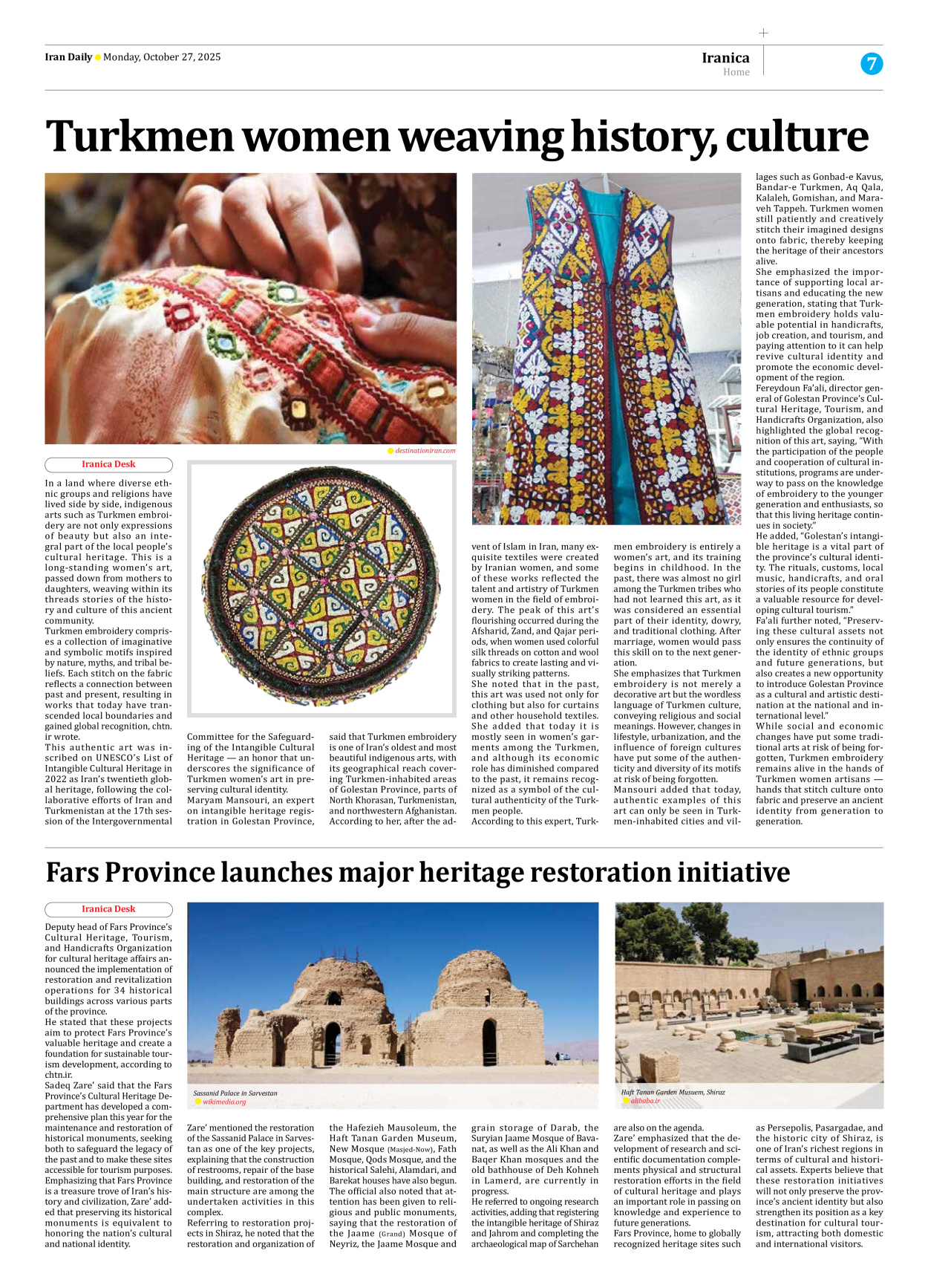 Iran Daily - Number Seven Thousand Nine Hundred and Sixty Two - 27 October 2025 - Page 7