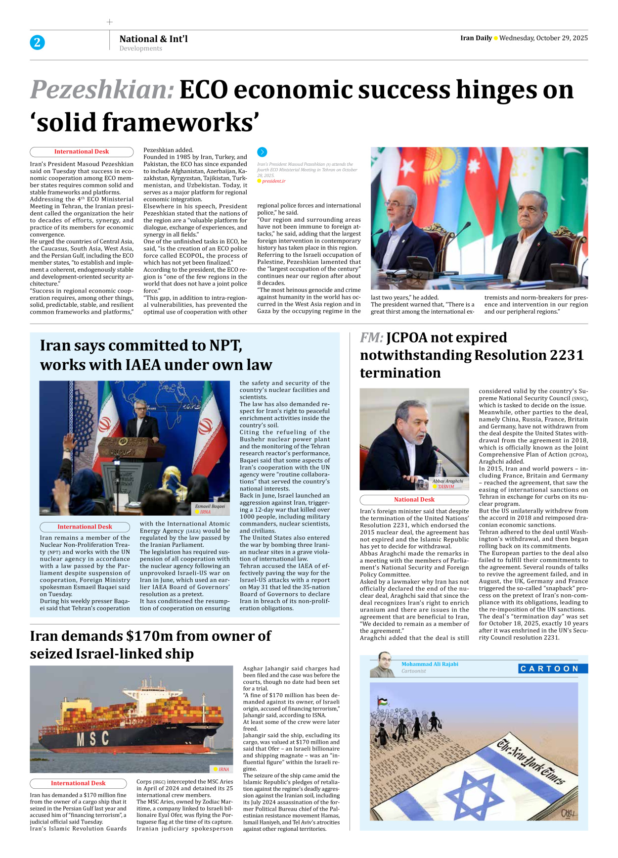 Iran Daily - Number Seven Thousand Nine Hundred and Sixty Four - 29 October 2025 - Page 2