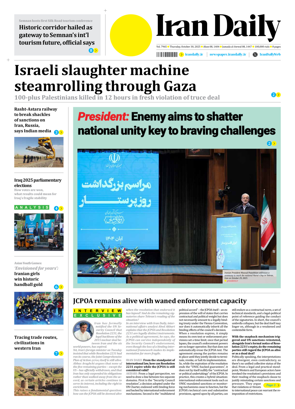 Iran Daily - Number Seven Thousand Nine Hundred and Sixty Five - 30 October 2025