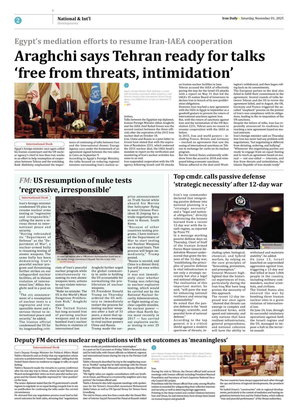 Iran Daily - Number Seven Thousand Nine Hundred and Sixty Six - 01 November 2025 - Page 2