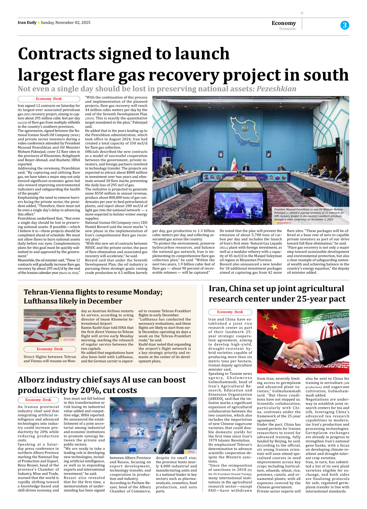 Iran Daily - Number Seven Thousand Nine Hundred and Sixty Seven - 02 November 2025 - Page 3