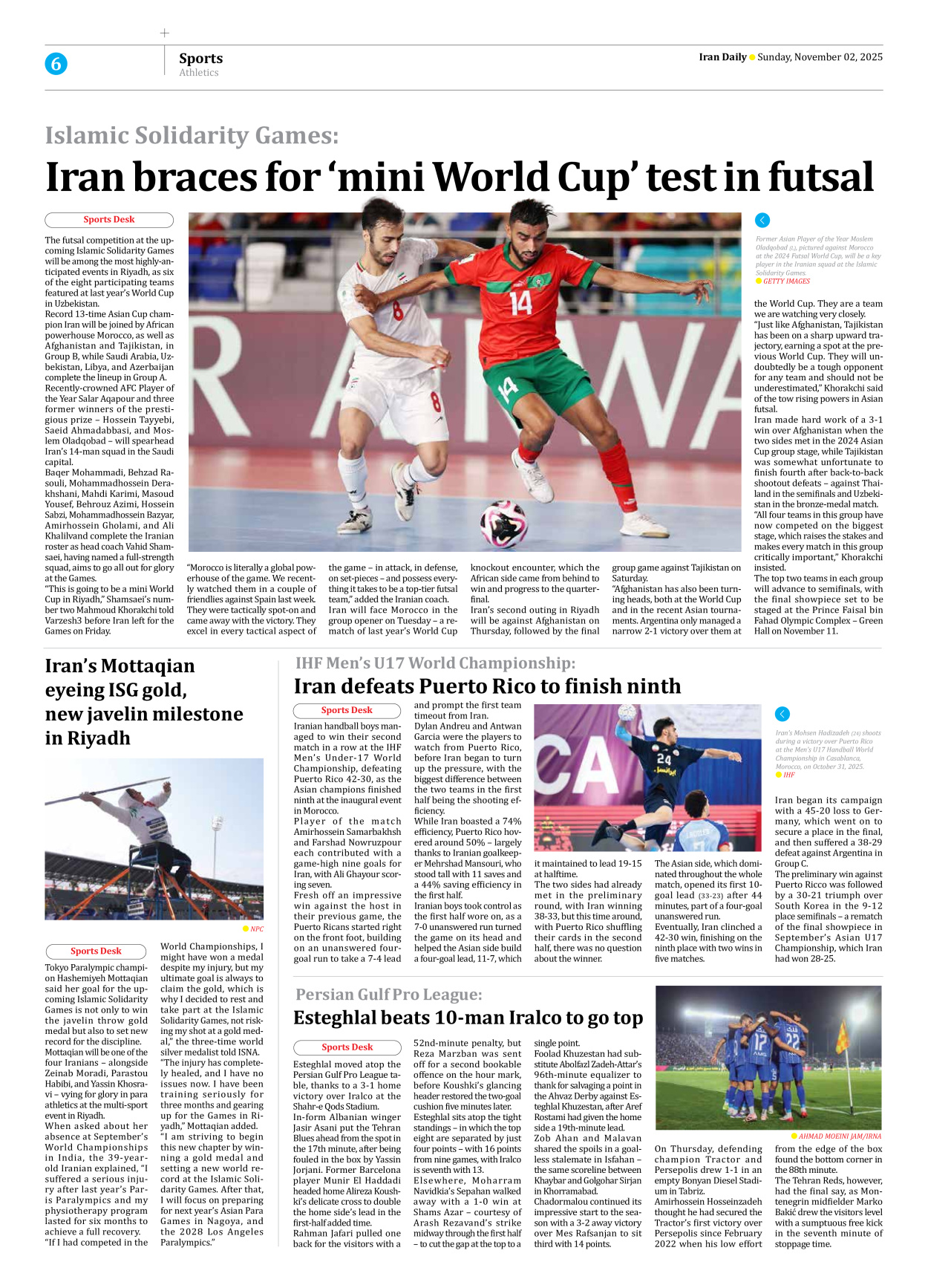 Iran Daily - Number Seven Thousand Nine Hundred and Sixty Seven - 02 November 2025 - Page 6