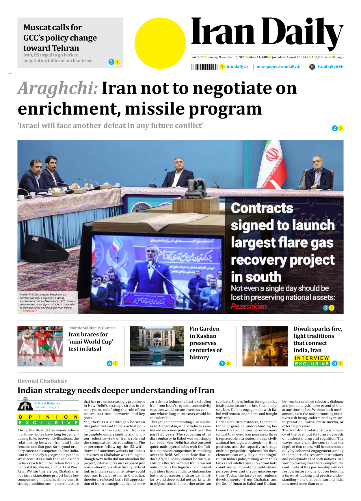 Iran Daily - Number Seven Thousand Nine Hundred and Sixty Seven - 02 November 2025
