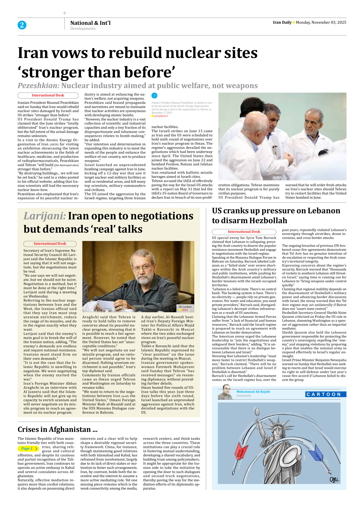 Iran Daily - Number Seven Thousand Nine Hundred and Sixty Eight - 03 November 2025 - Page 2