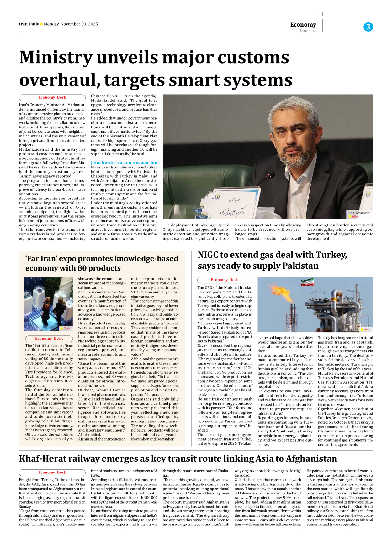 Iran Daily - Number Seven Thousand Nine Hundred and Sixty Eight - 03 November 2025 - Page 3