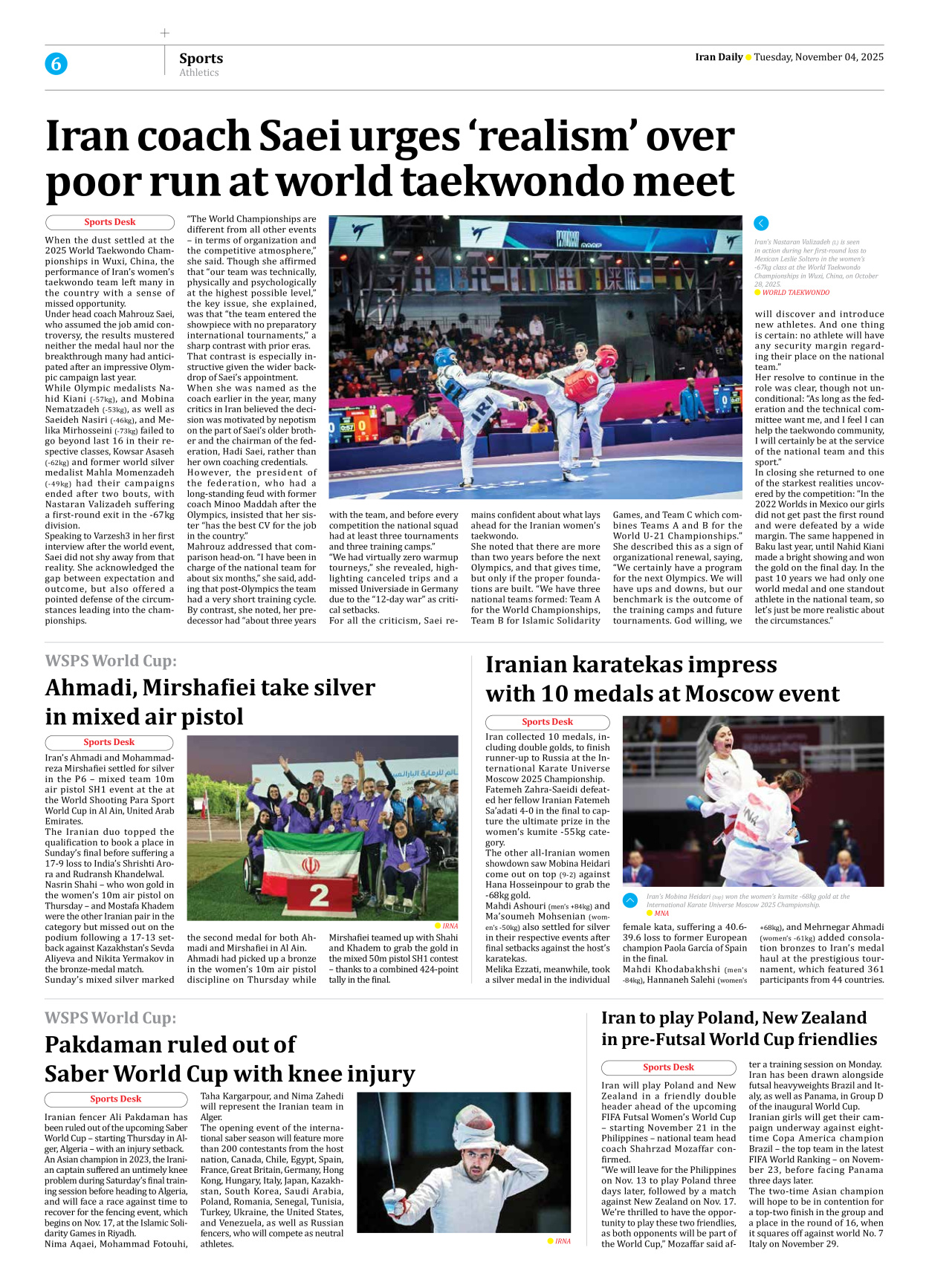 Iran Daily - Number Seven Thousand Nine Hundred and Sixty Nine - 04 November 2025 - Page 6