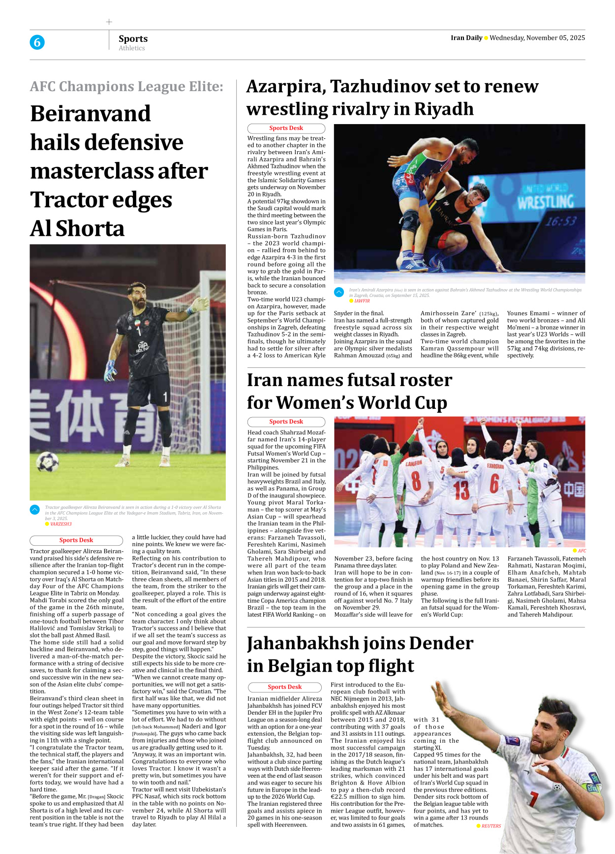 Iran Daily - Number Seven Thousand Nine Hundred and Seventy - 05 November 2025 - Page 6