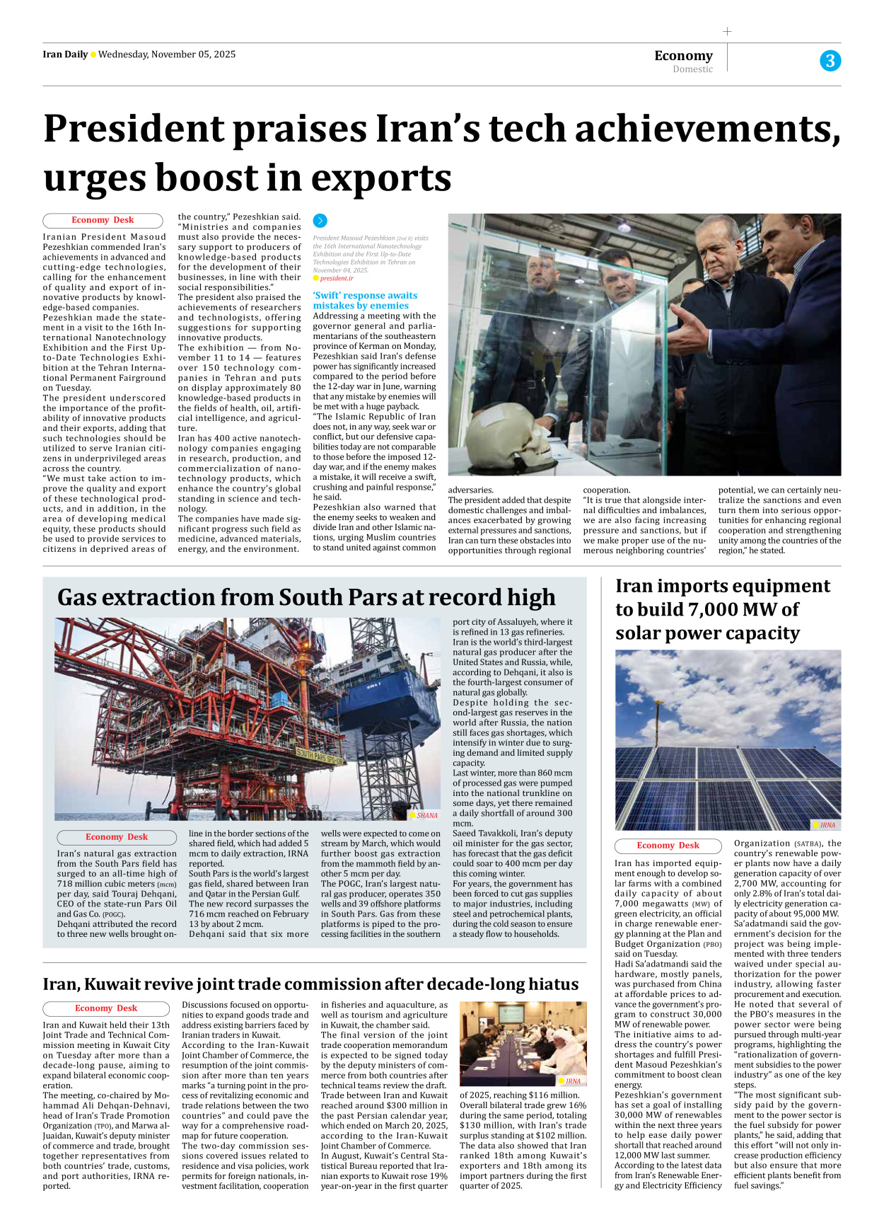 Iran Daily - Number Seven Thousand Nine Hundred and Seventy - 05 November 2025 - Page 3