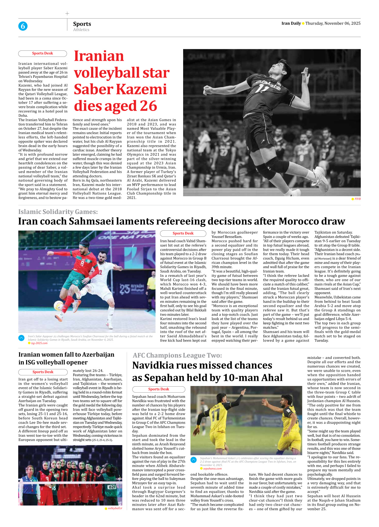 Iran Daily - Number Seven Thousand Nine Hundred and Seventy One - 06 November 2025 - Page 6