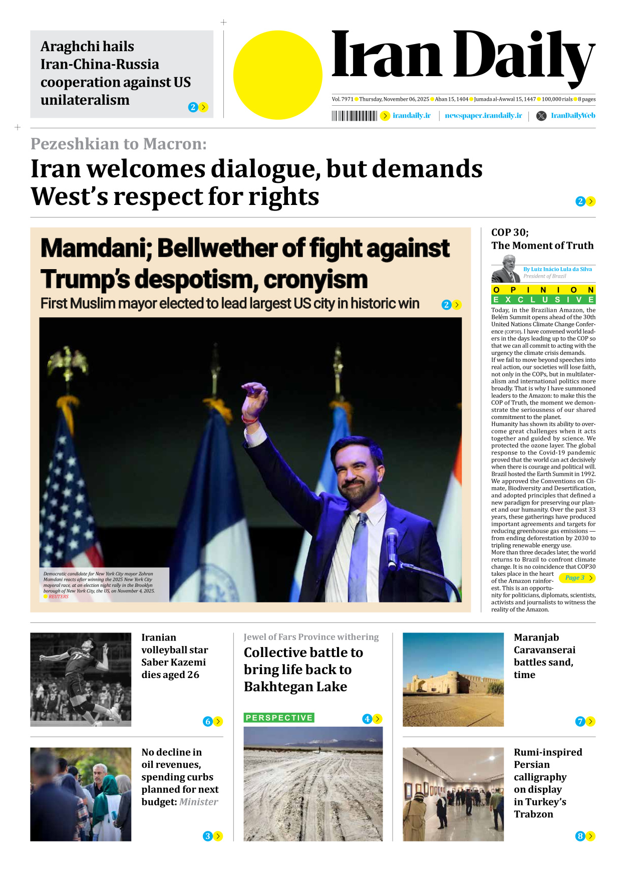 Iran Daily - Number Seven Thousand Nine Hundred and Seventy One - 06 November 2025