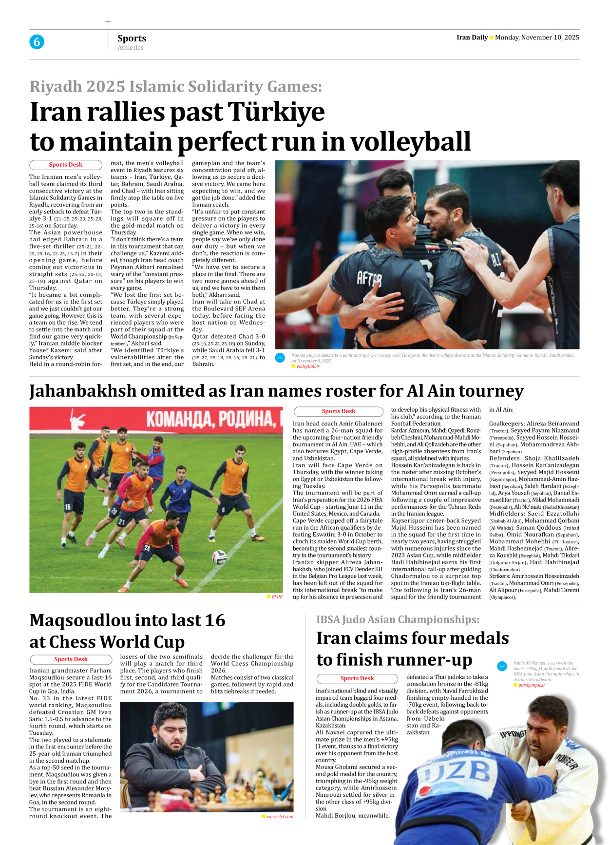 Iran Daily - Number Seven Thousand Nine Hundred and Seventy Four - 10 November 2025 - Page 6