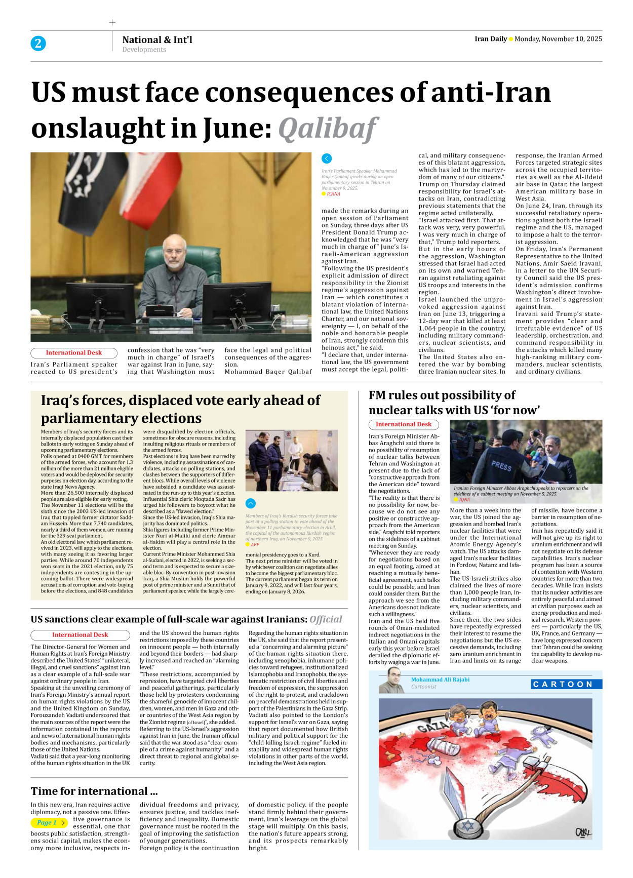 Iran Daily - Number Seven Thousand Nine Hundred and Seventy Four - 10 November 2025 - Page 2