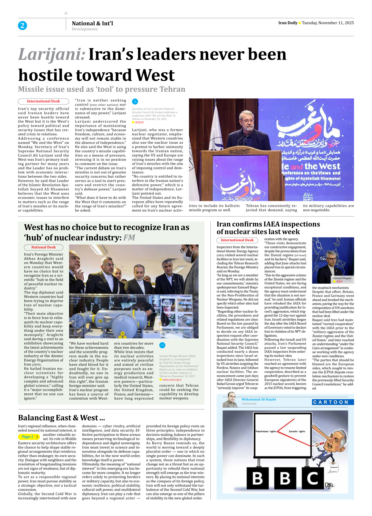 Iran Daily - Number Seven Thousand Nine Hundred and Seventy Five - 11 November 2025 - Page 2