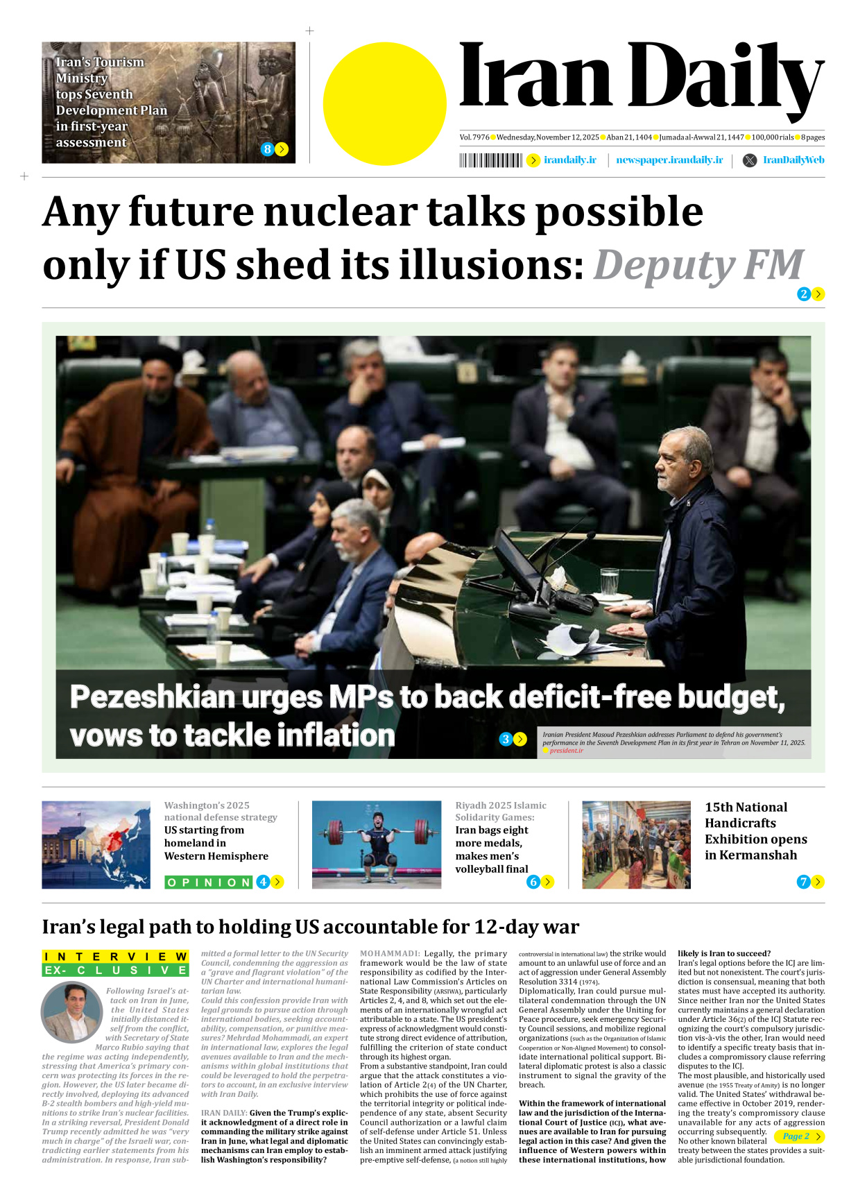 Iran Daily - Number Seven Thousand Nine Hundred and Seventy Six - 12 November 2025
