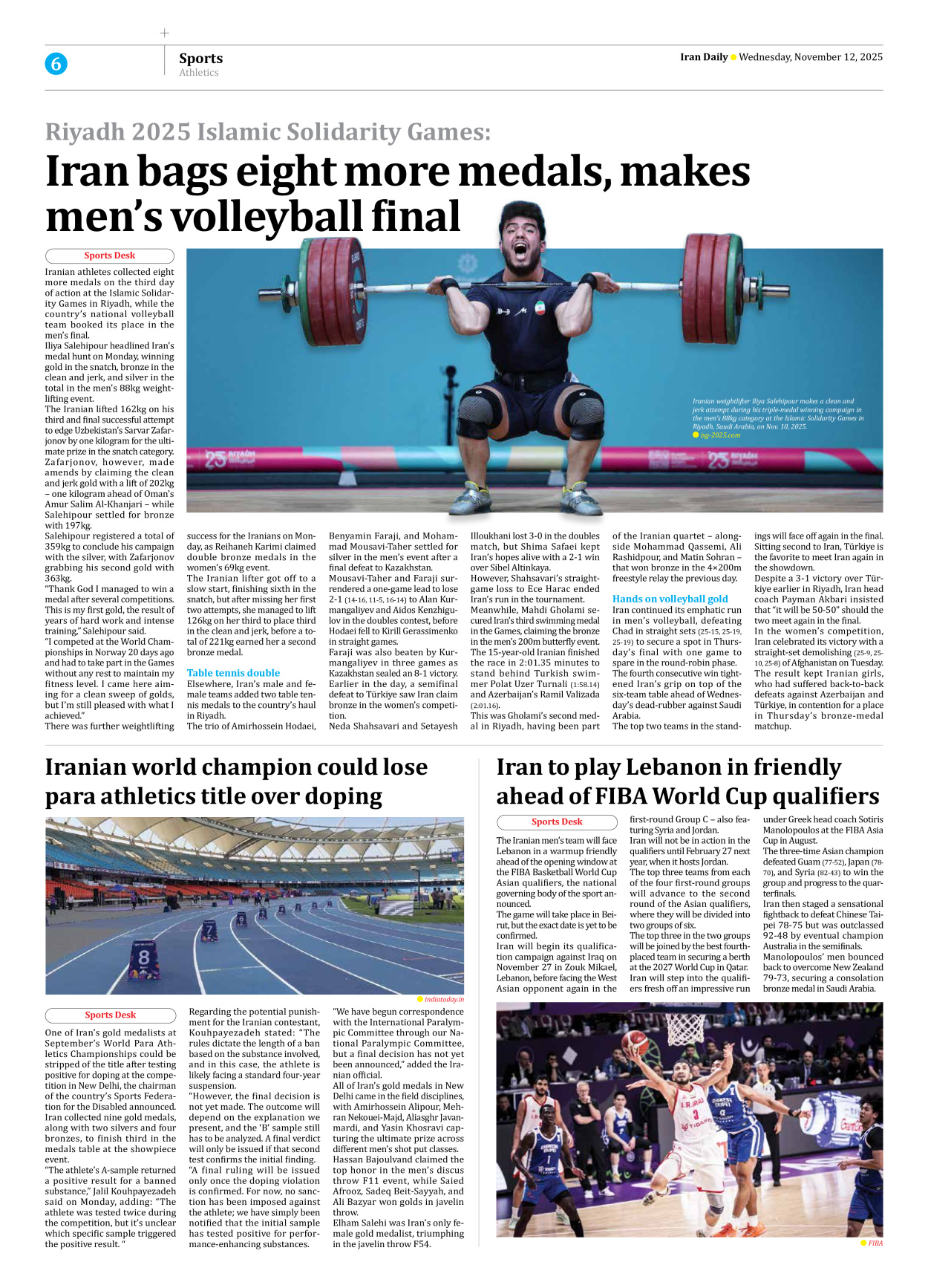 Iran Daily - Number Seven Thousand Nine Hundred and Seventy Six - 12 November 2025 - Page 6