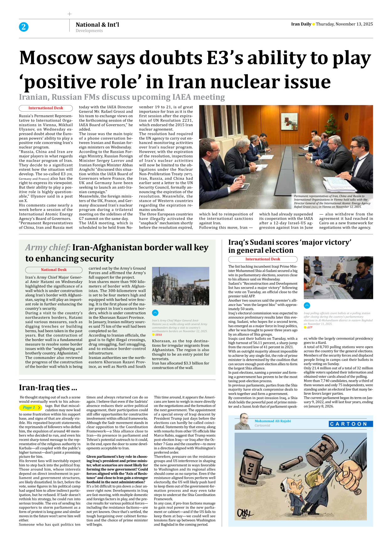 Iran Daily - Number Seven Thousand Nine Hundred and Seventy Seven - 13 November 2025 - Page 2