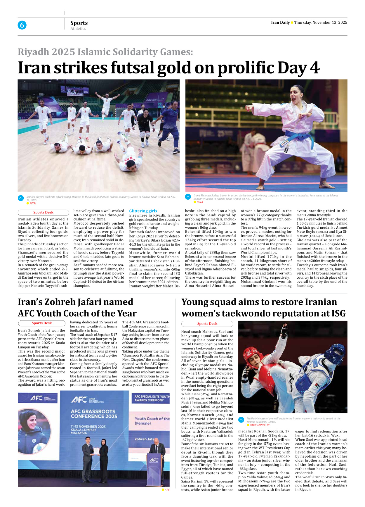 Iran Daily - Number Seven Thousand Nine Hundred and Seventy Seven - 13 November 2025 - Page 6
