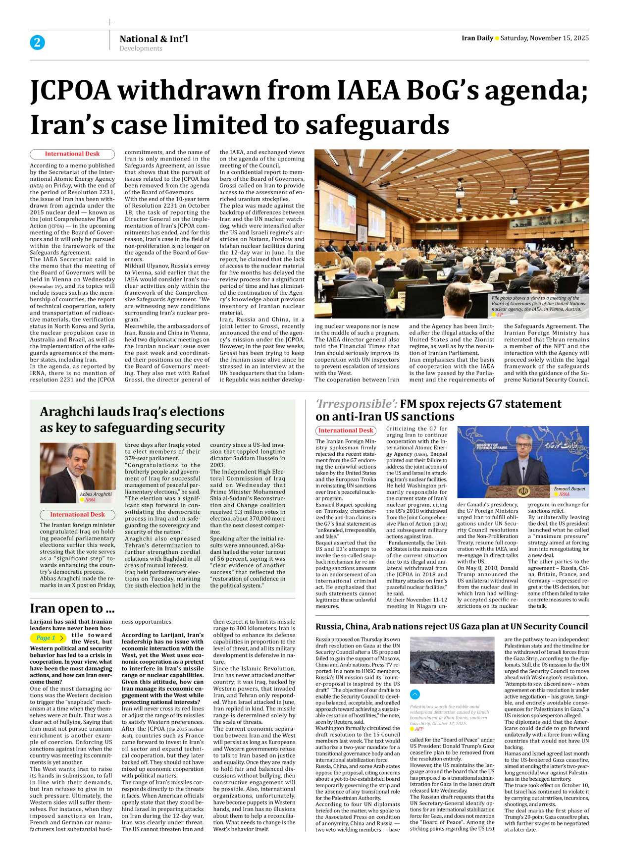 Iran Daily - Number Seven Thousand Nine Hundred and Seventy Eight - 15 November 2025 - Page 2
