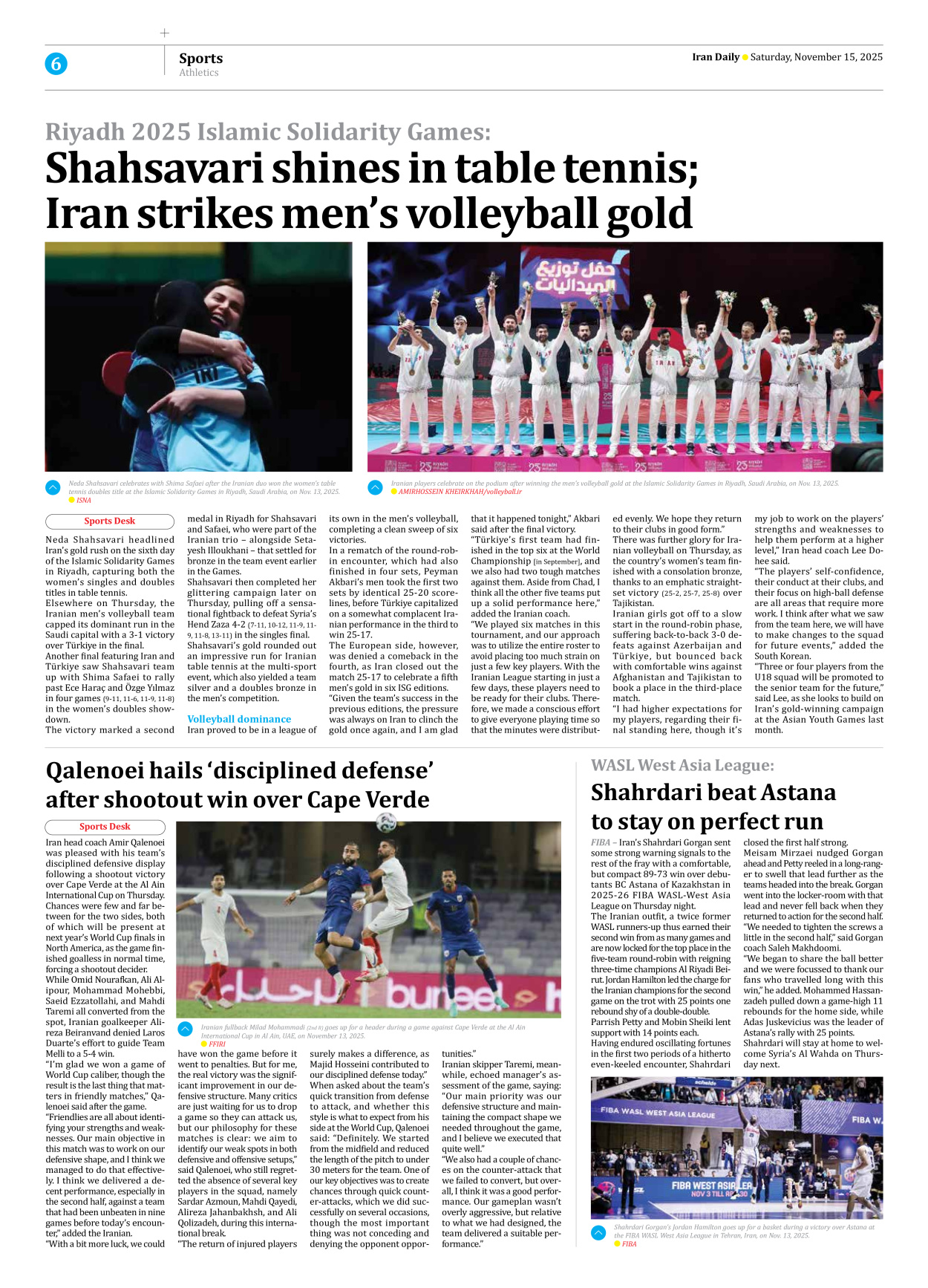 Iran Daily - Number Seven Thousand Nine Hundred and Seventy Eight - 15 November 2025 - Page 6