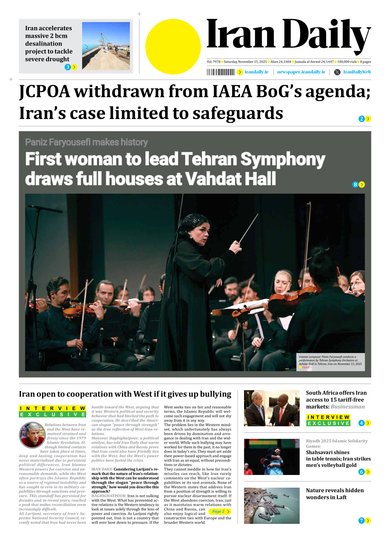Iran Daily - Number Seven Thousand Nine Hundred and Seventy Eight - 15 November 2025