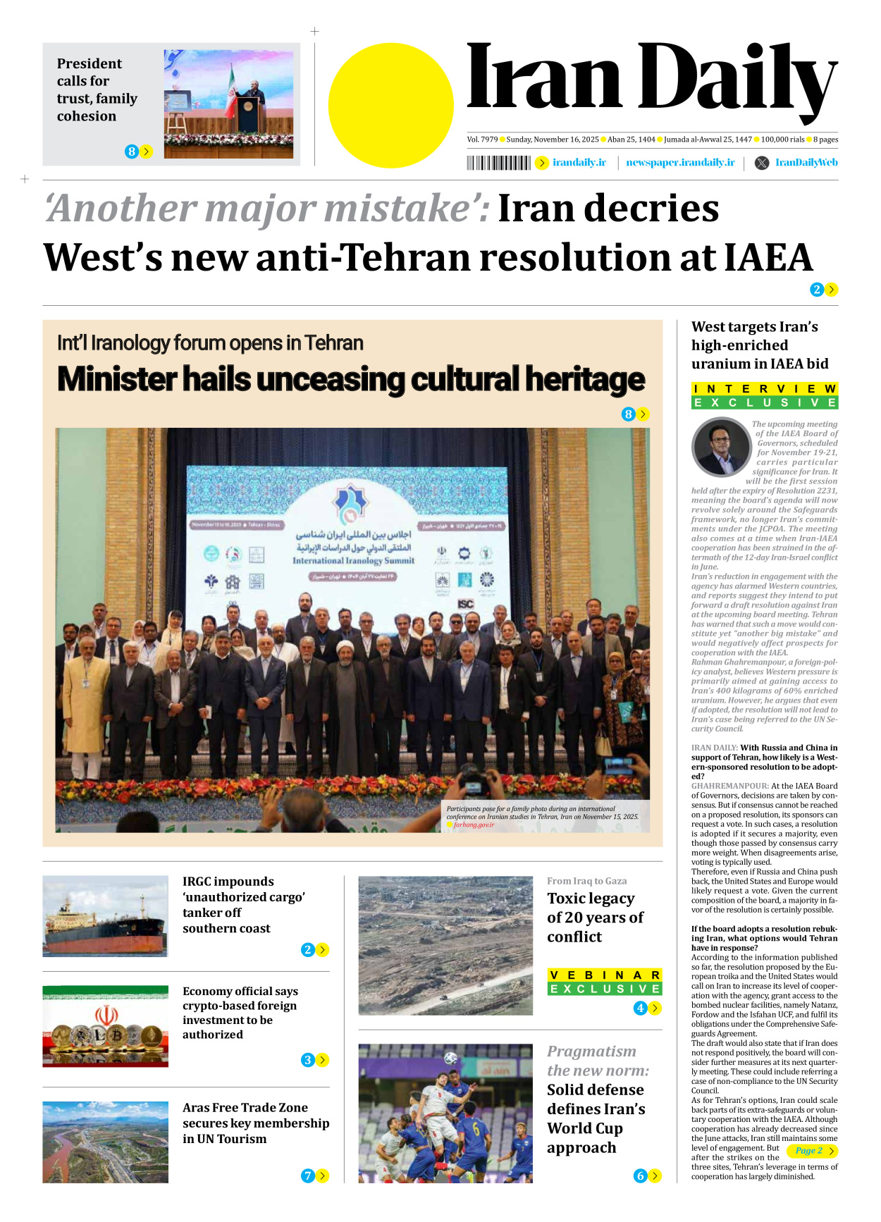 Iran Daily - Number Seven Thousand Nine Hundred and Seventy Nine - 16 November 2025